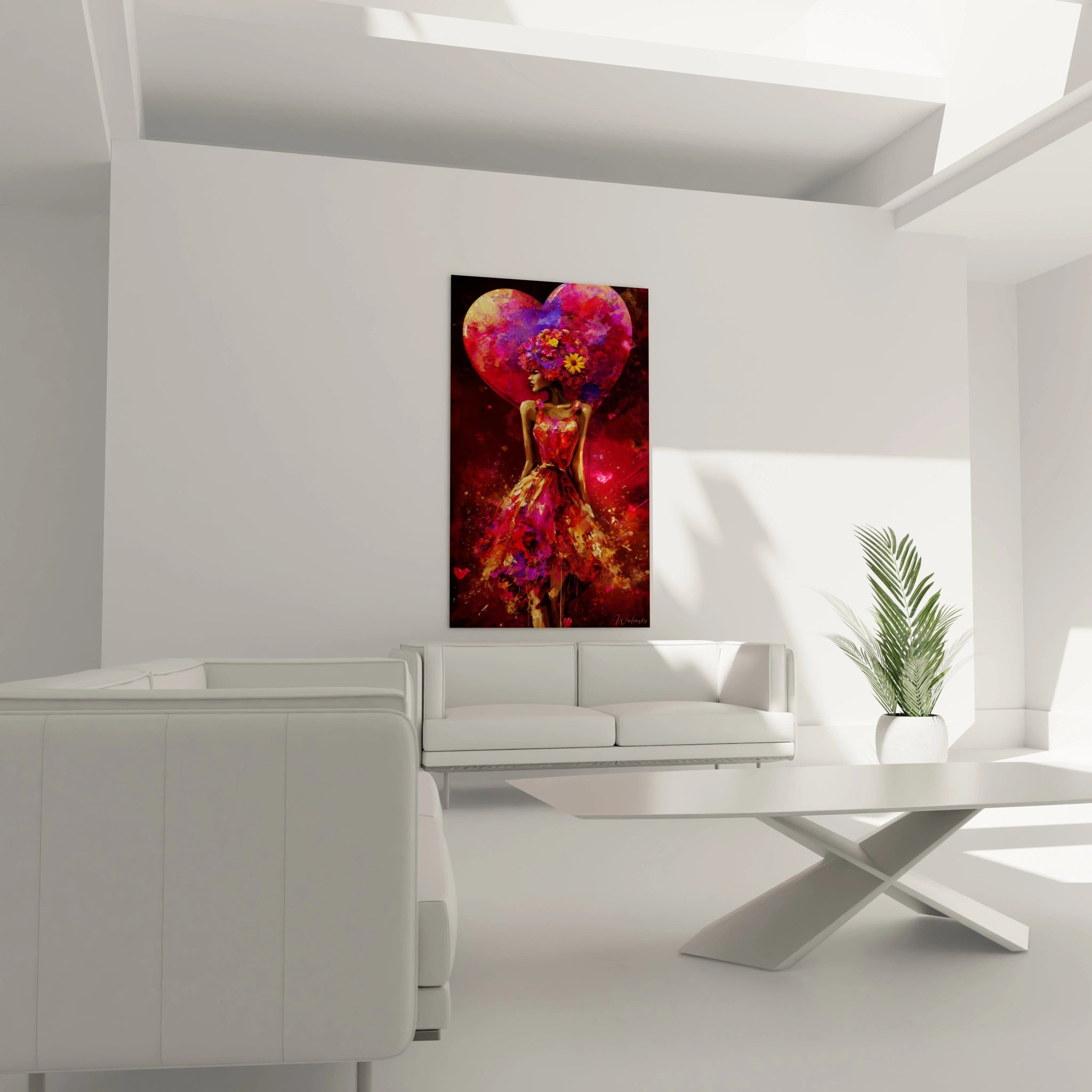 Walensky tableau mural tableau femme aux fleurs peinture rouge abstraite silhouette coeur pour decor salon moderne