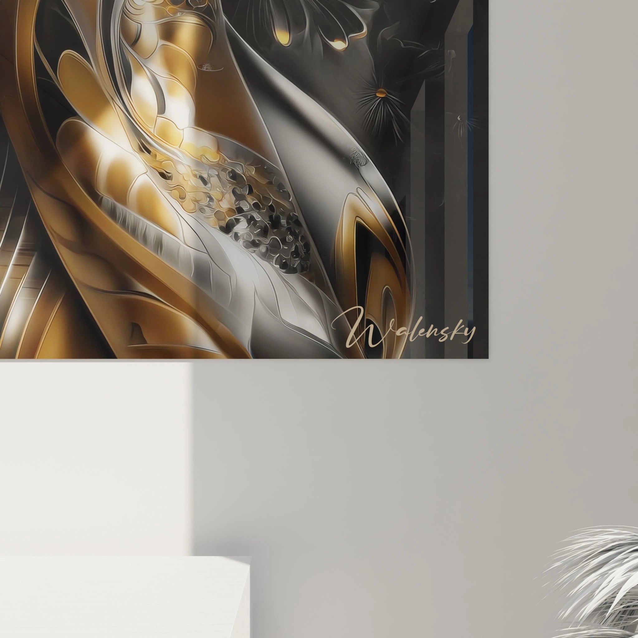 Vue ensemble tableau femme bélier mythologique, œuvre d'art mural édition l'or noir