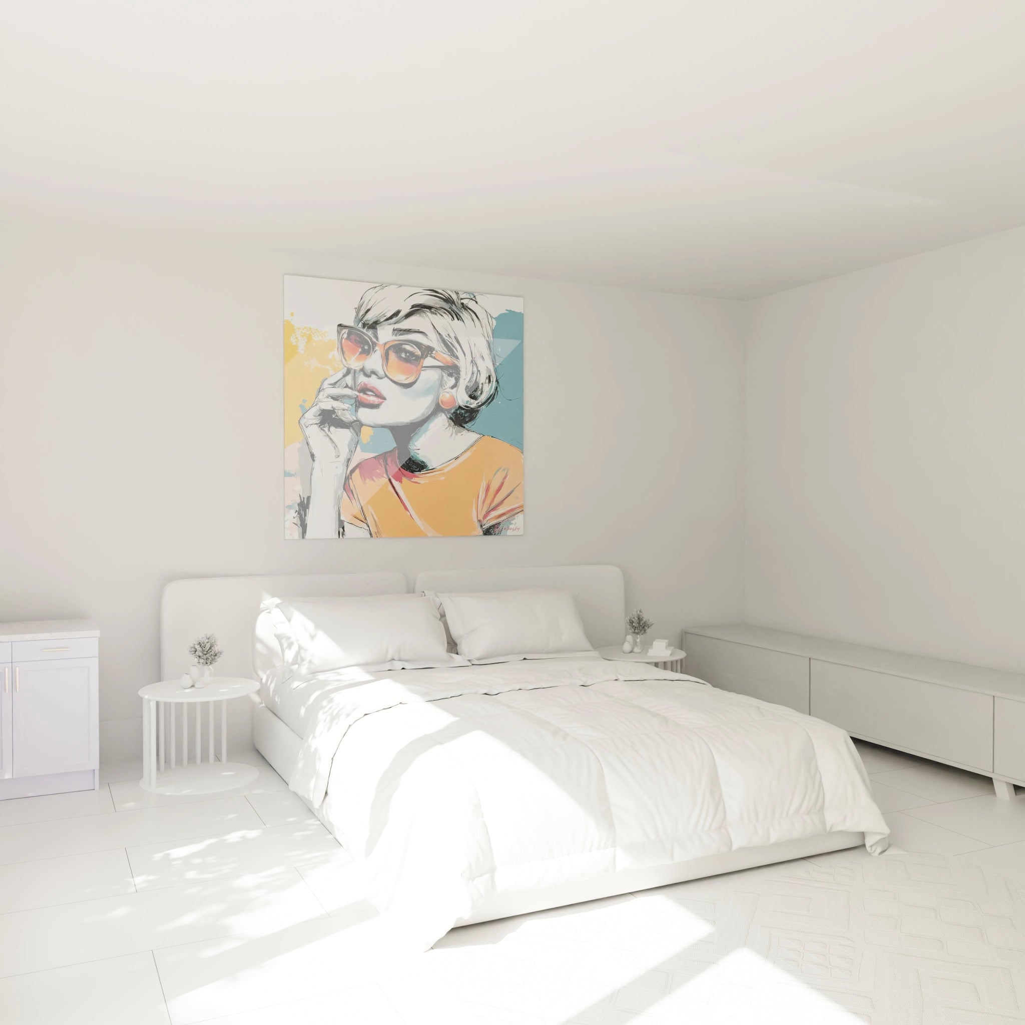 Tableau femme blonde moderne de Walensky, décor mural stylé pour chambre à coucher lumineuse