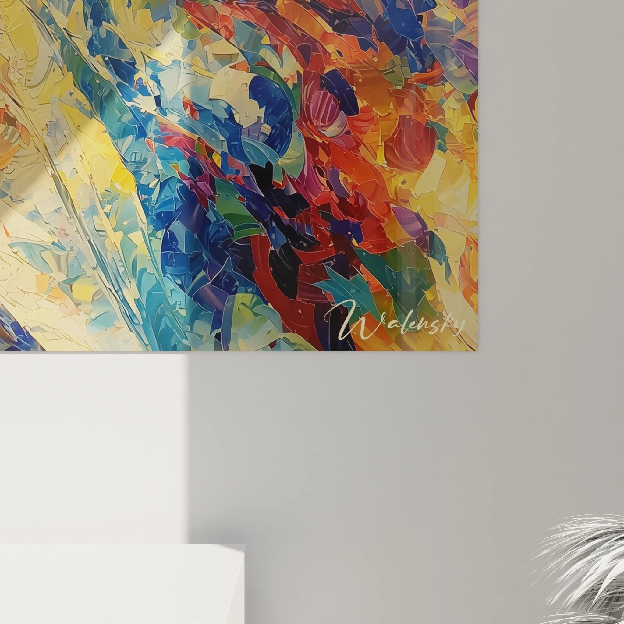 tableau femme chapeau pointillisme signé Walensky montrant jambes et pas en peinture texturée aux tons neutres