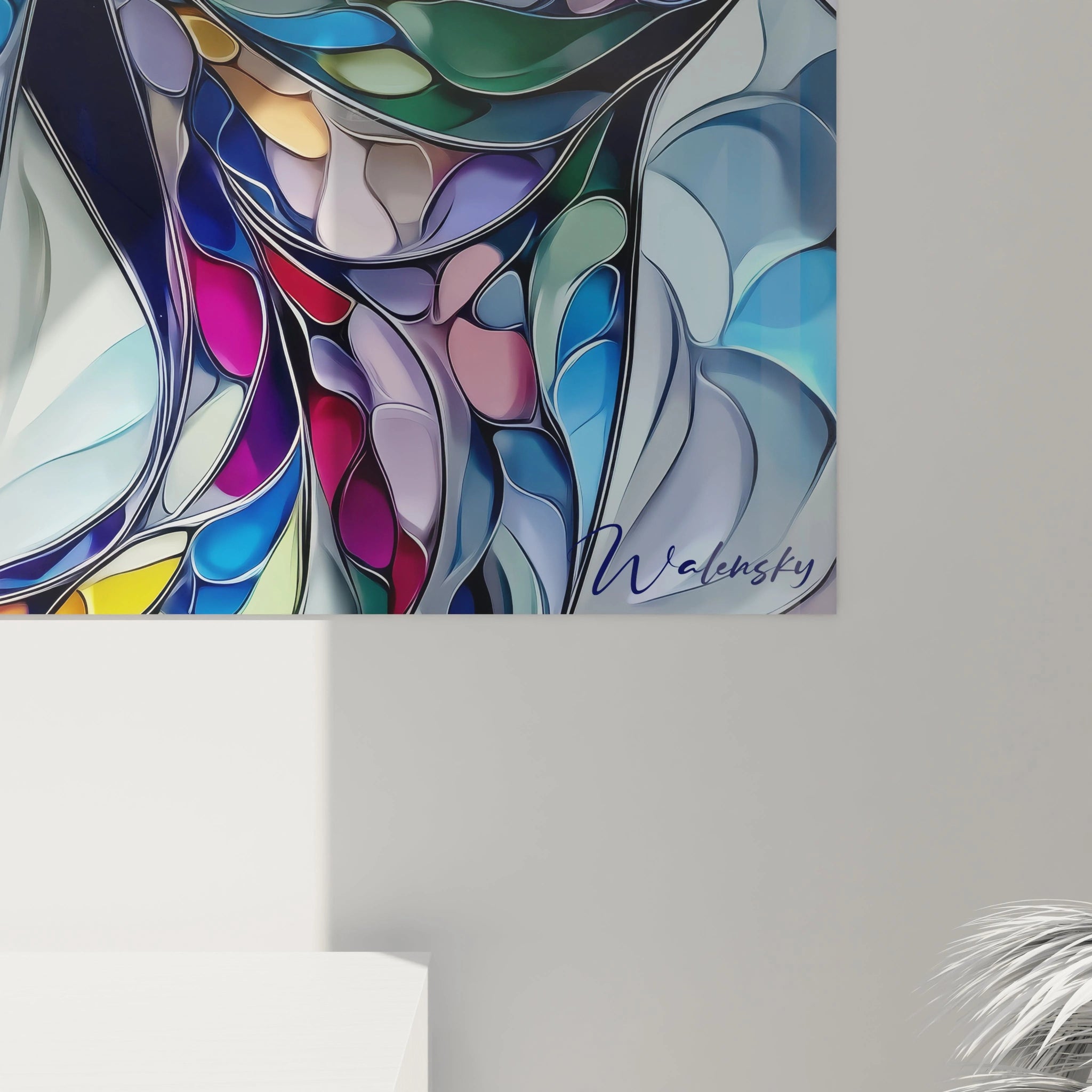 Tableau femme moderne de Walensky avec des couleurs vives et des motifs abstraits