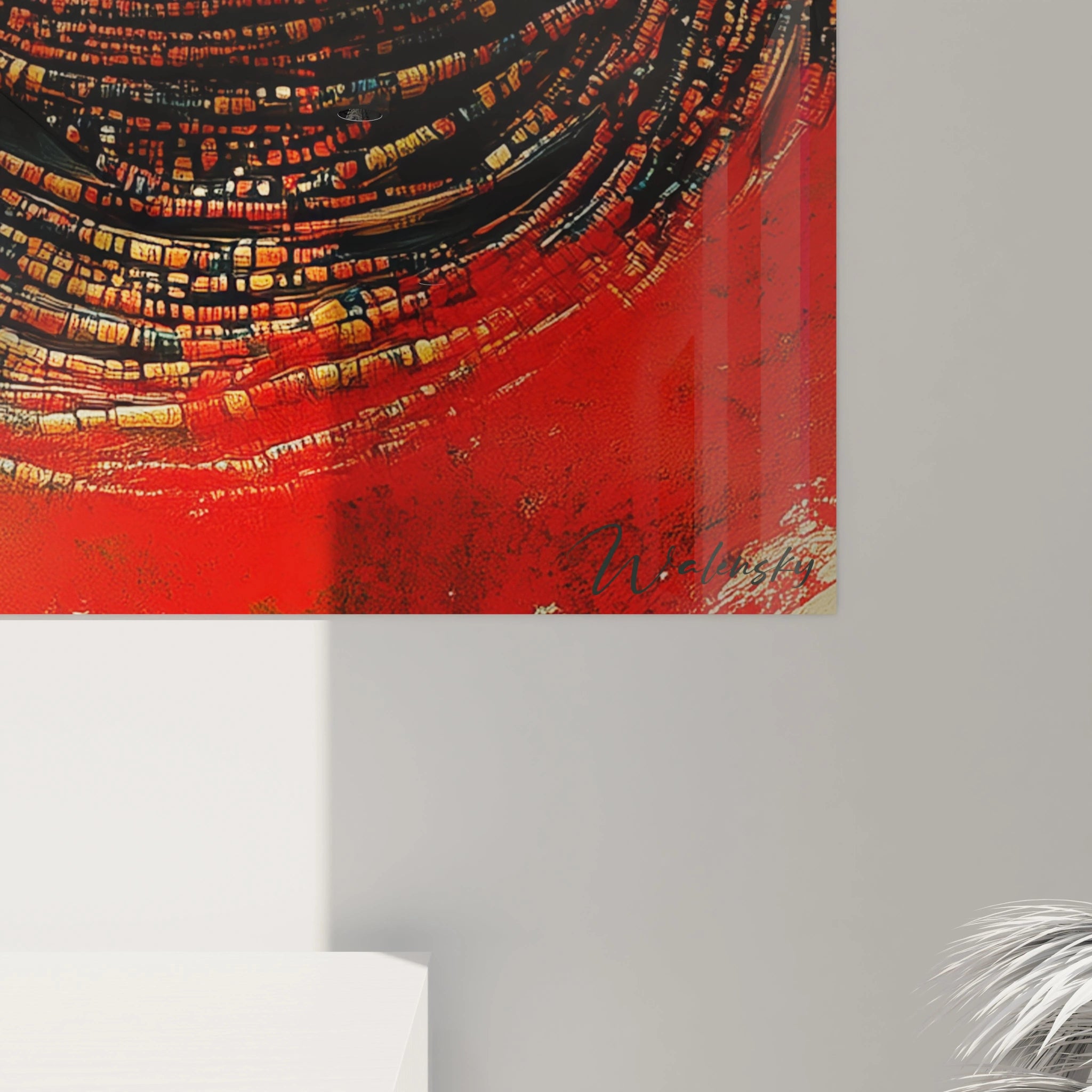 Détail du tableau africain mural Walensky avec design artistique en nuances de brun et noir