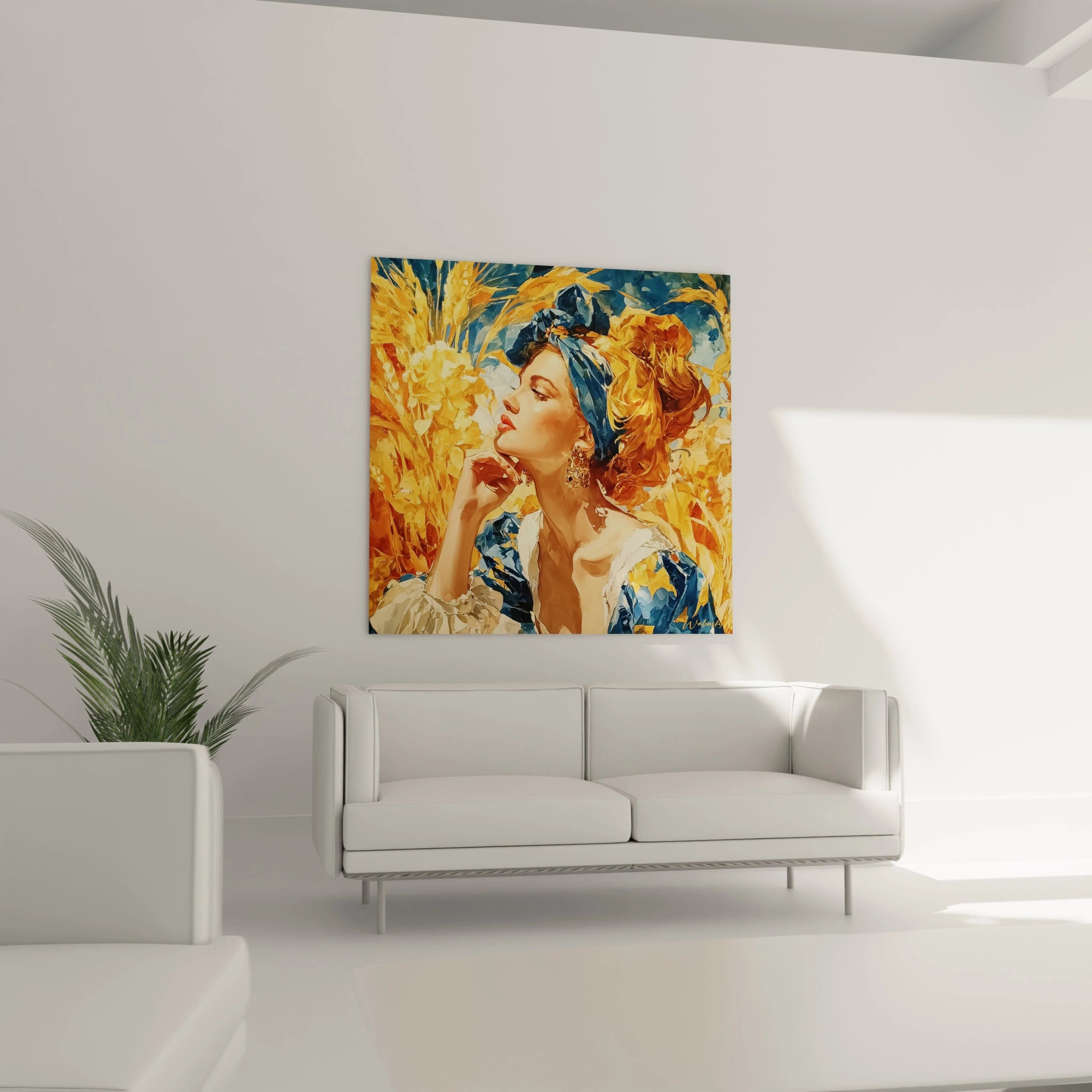 tableau femme renaissance italienne Walensky peinture murale portrait féminin aux couleurs chaudes et dorées