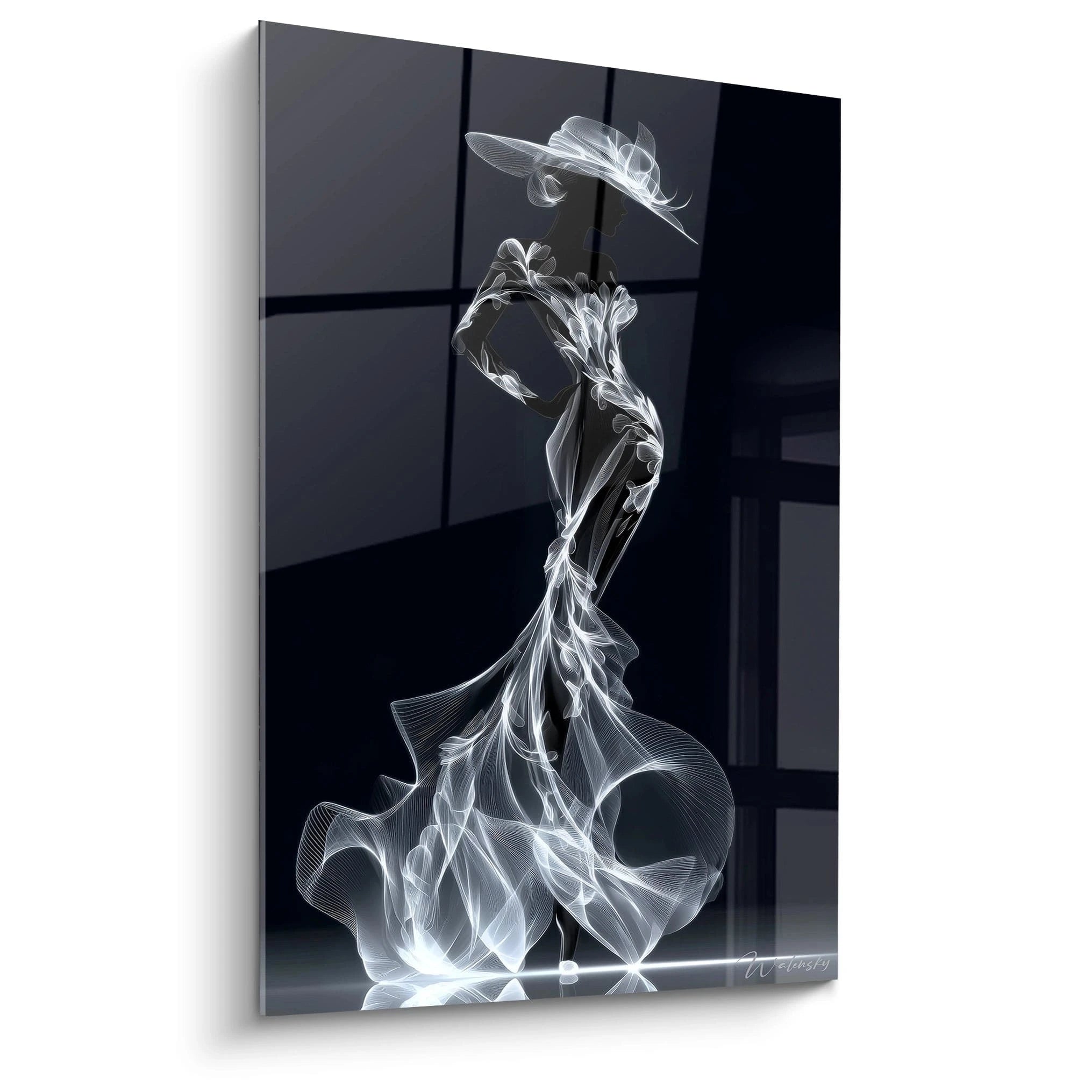 Tableau mural femme élégante en silhouette délicate avec fond sombre pour une décoration chic