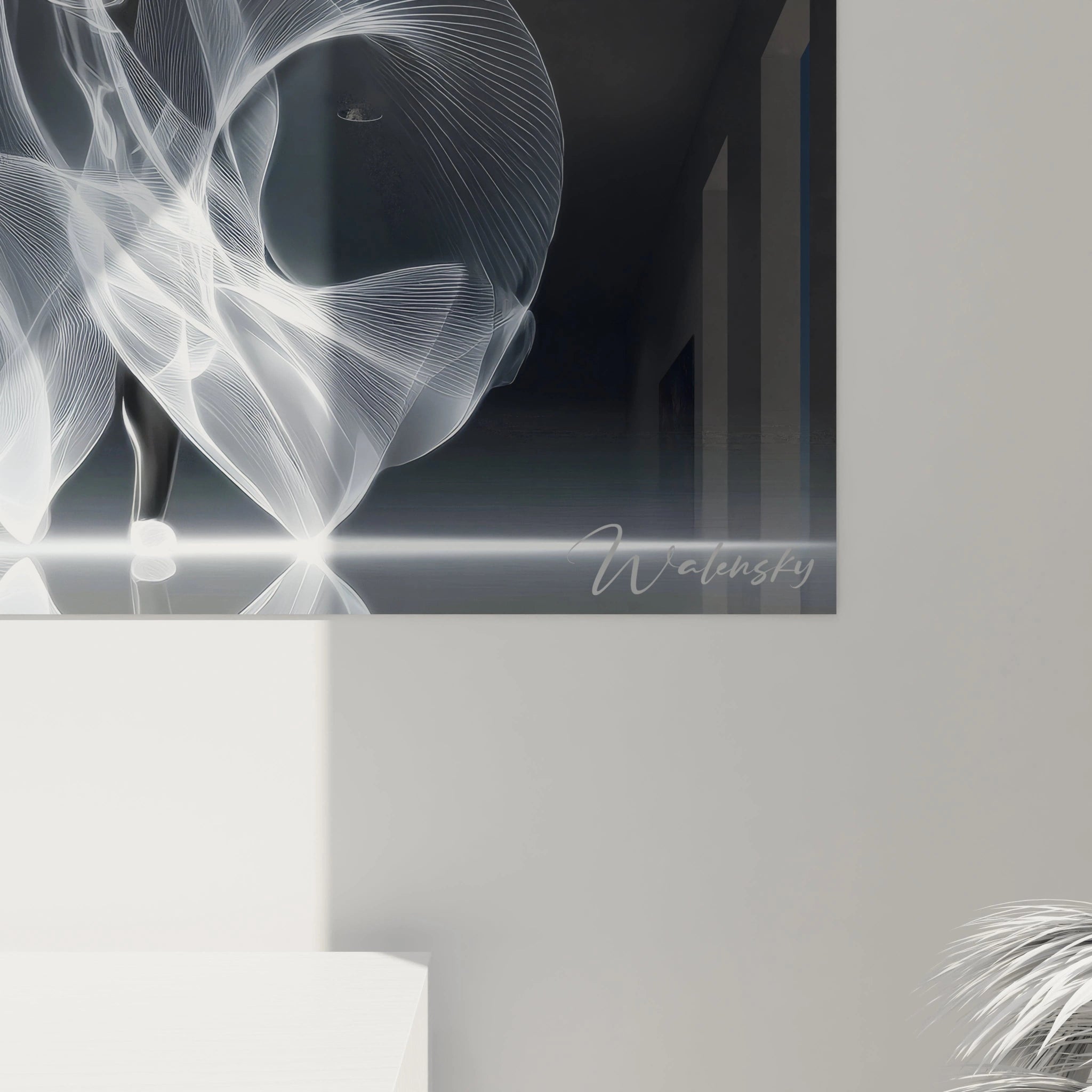 Tableau femme élégante de Walensky avec des lignes abstraites et modernes sur fond sombre