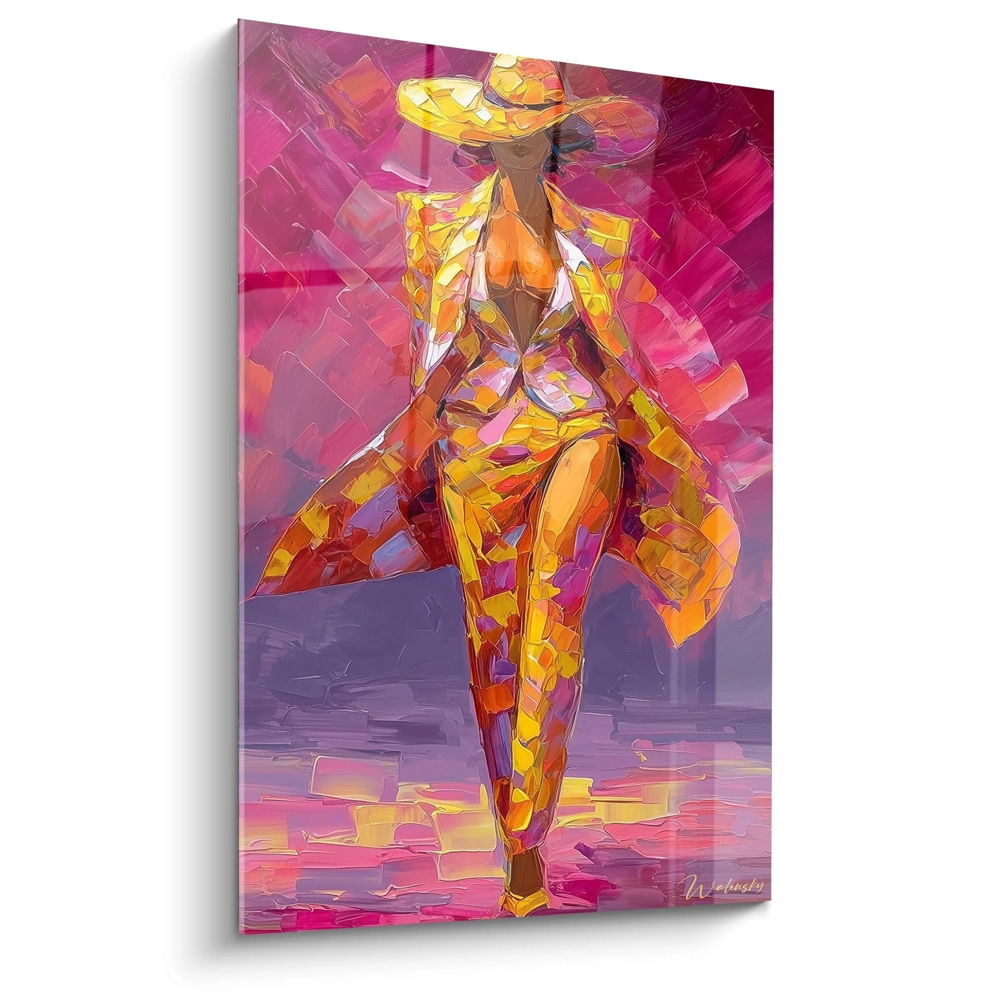 Tableau mural femme élégante en couleur avec un style artistique vibrant, créant une ambiance chic