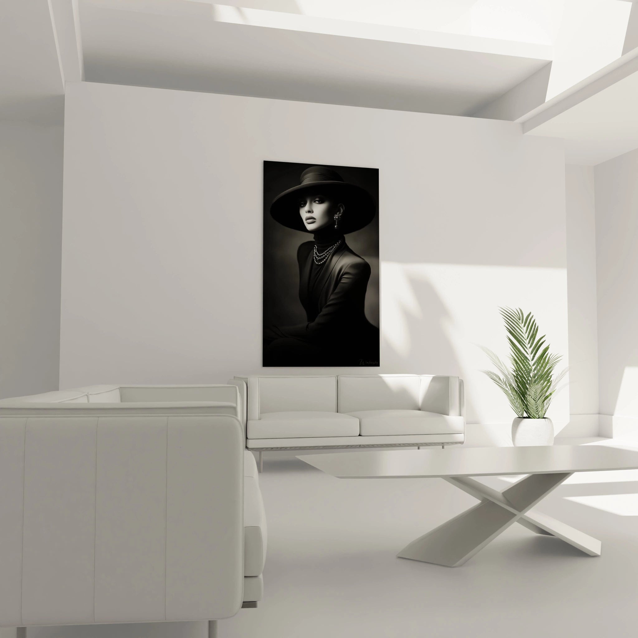 Tableau femme élégante en noir et blanc à accrocher sur un mur moderne