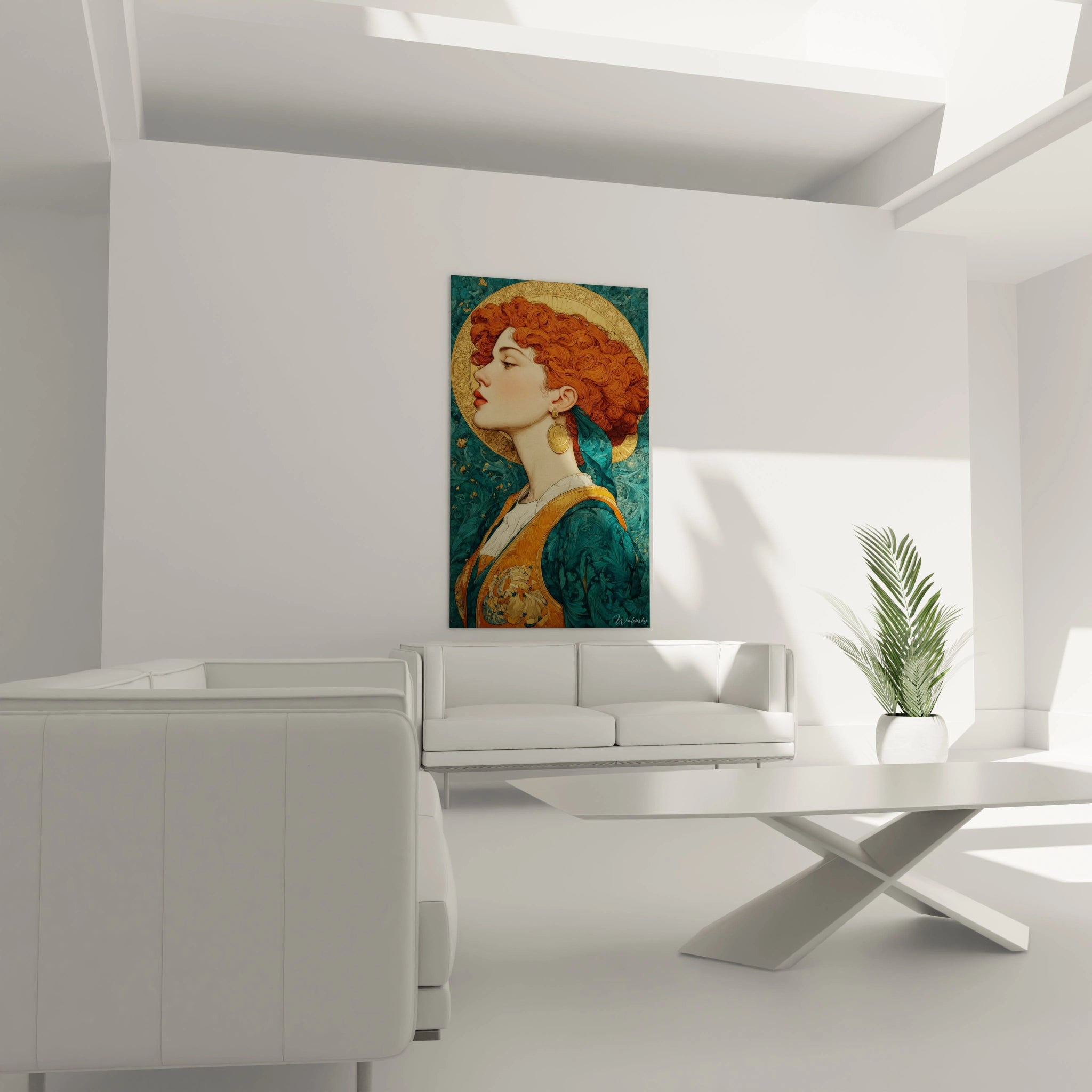 Walensky tableau art nouveau femme portrait d une femme rousse en profil sur toile decorative accrochee au salon moderne