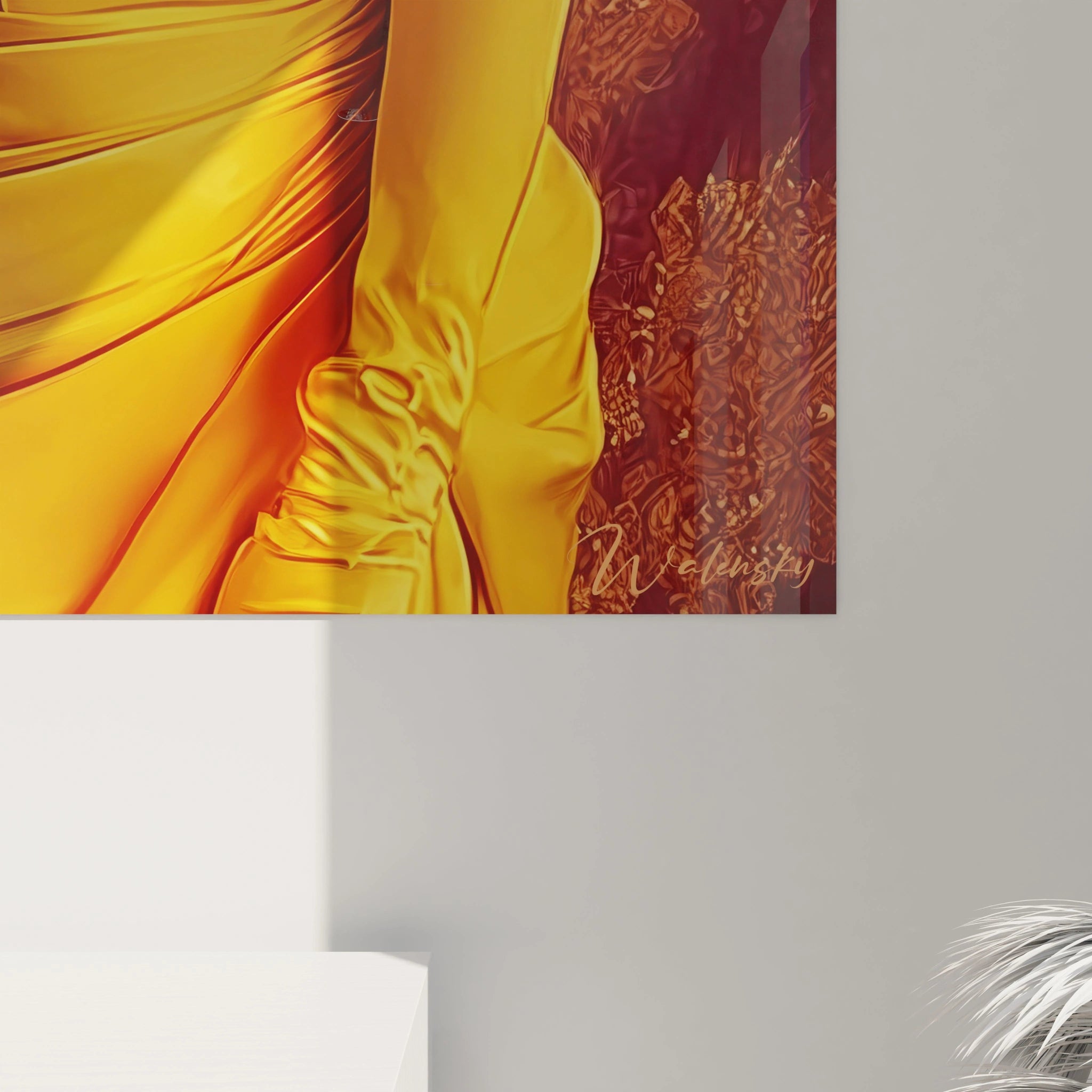 Tableau femme fatale contemporain de Walensky avec des couleurs vives et des détails élégants