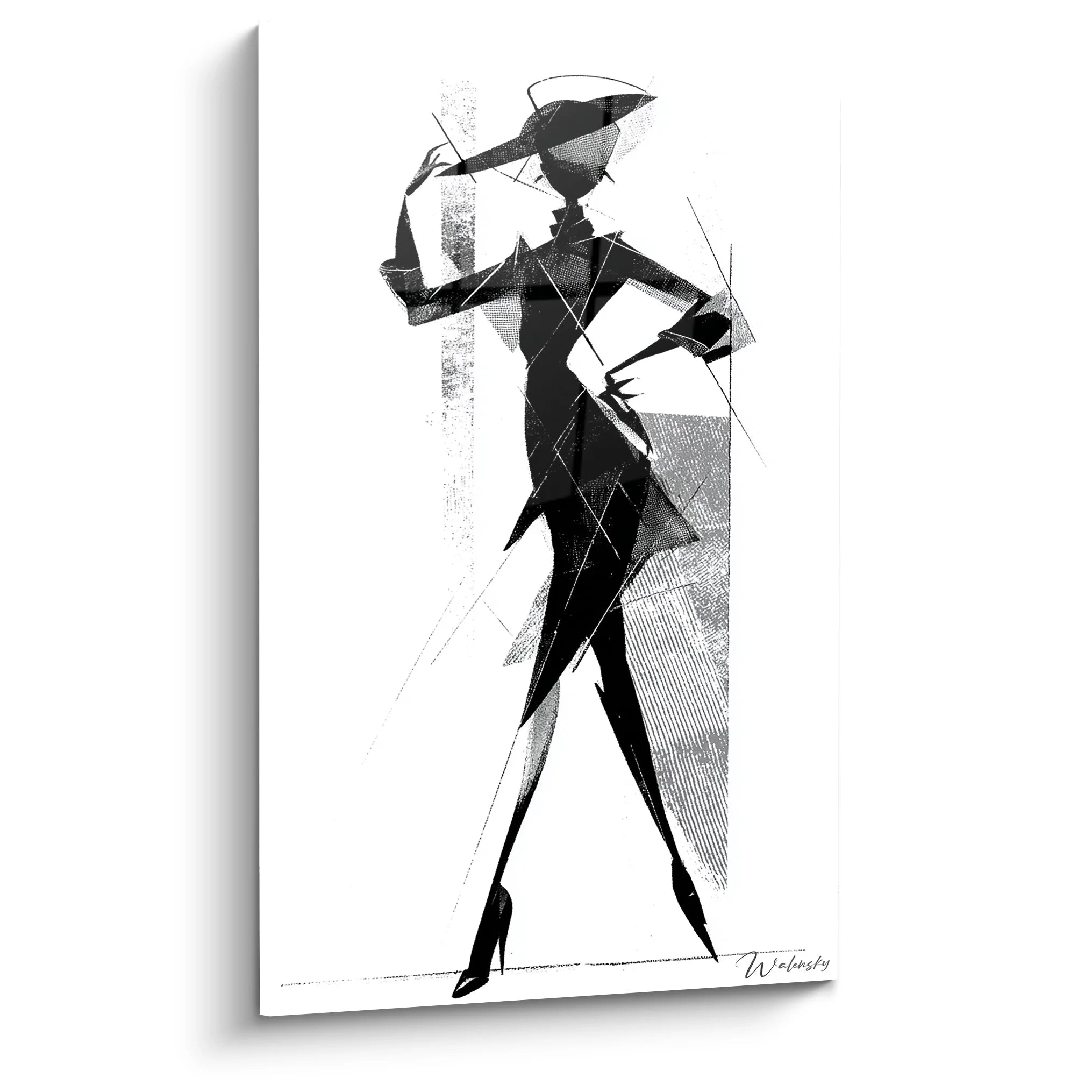 Tableau femme géométrique abstraite noir et blanc style moderne cubiste silhouette élégante