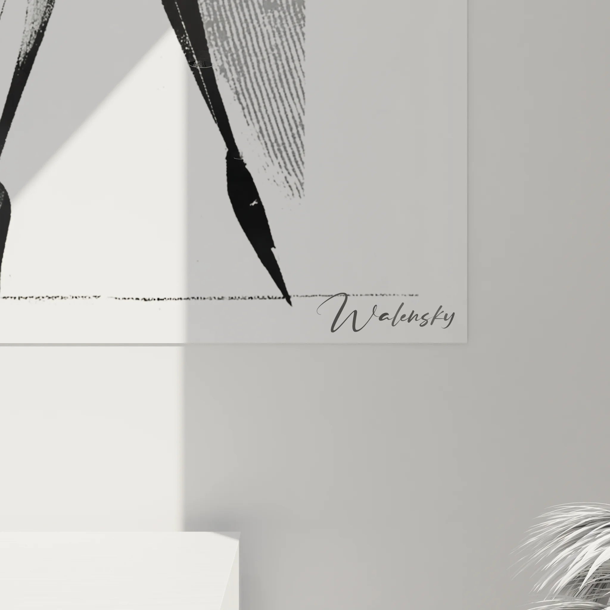 Vue ensemble tableau femme géométrique abstraite noir blanc décoration murale moderne