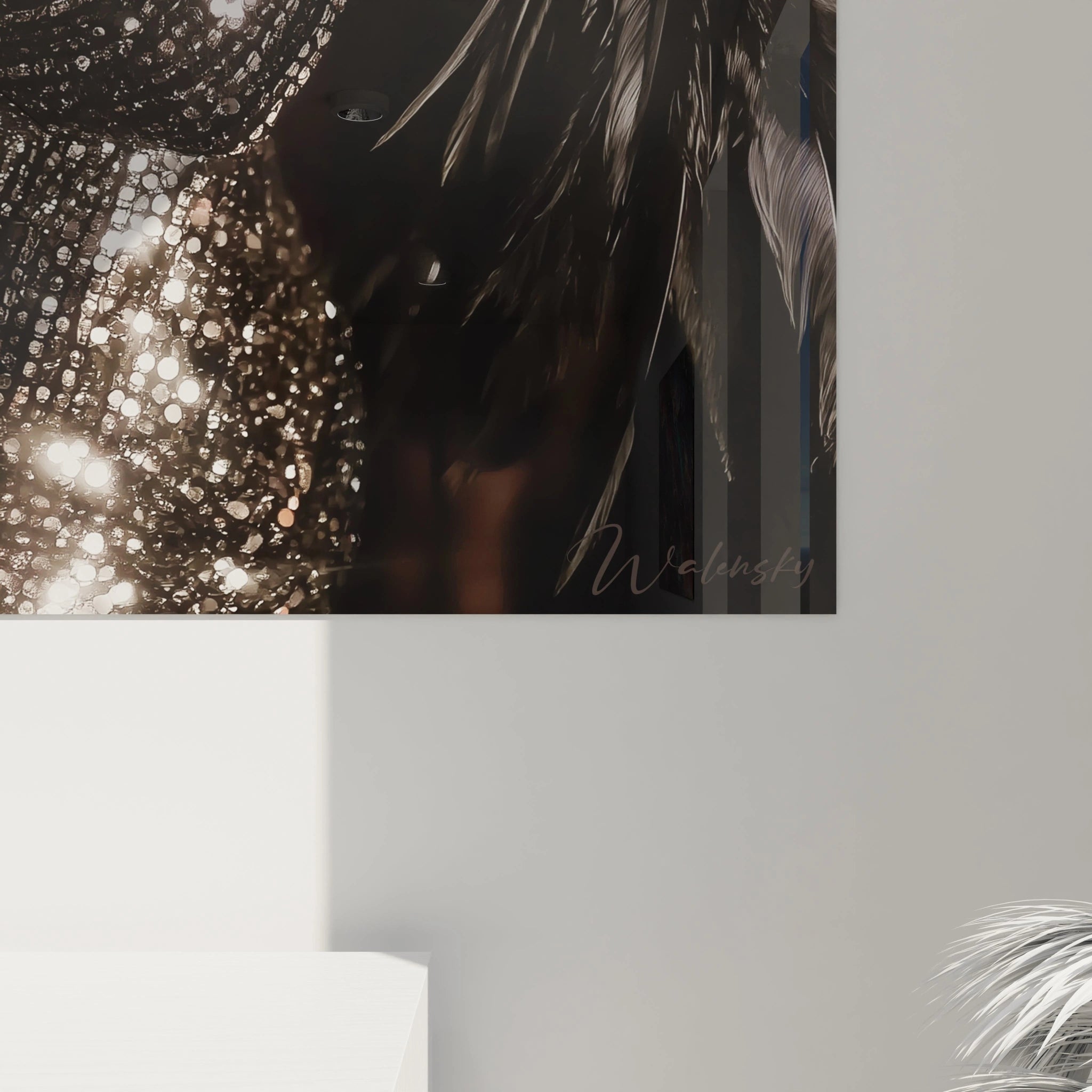 Tableau femme glamour haute couture avec des paillettes brillantes pour une décoration élégante