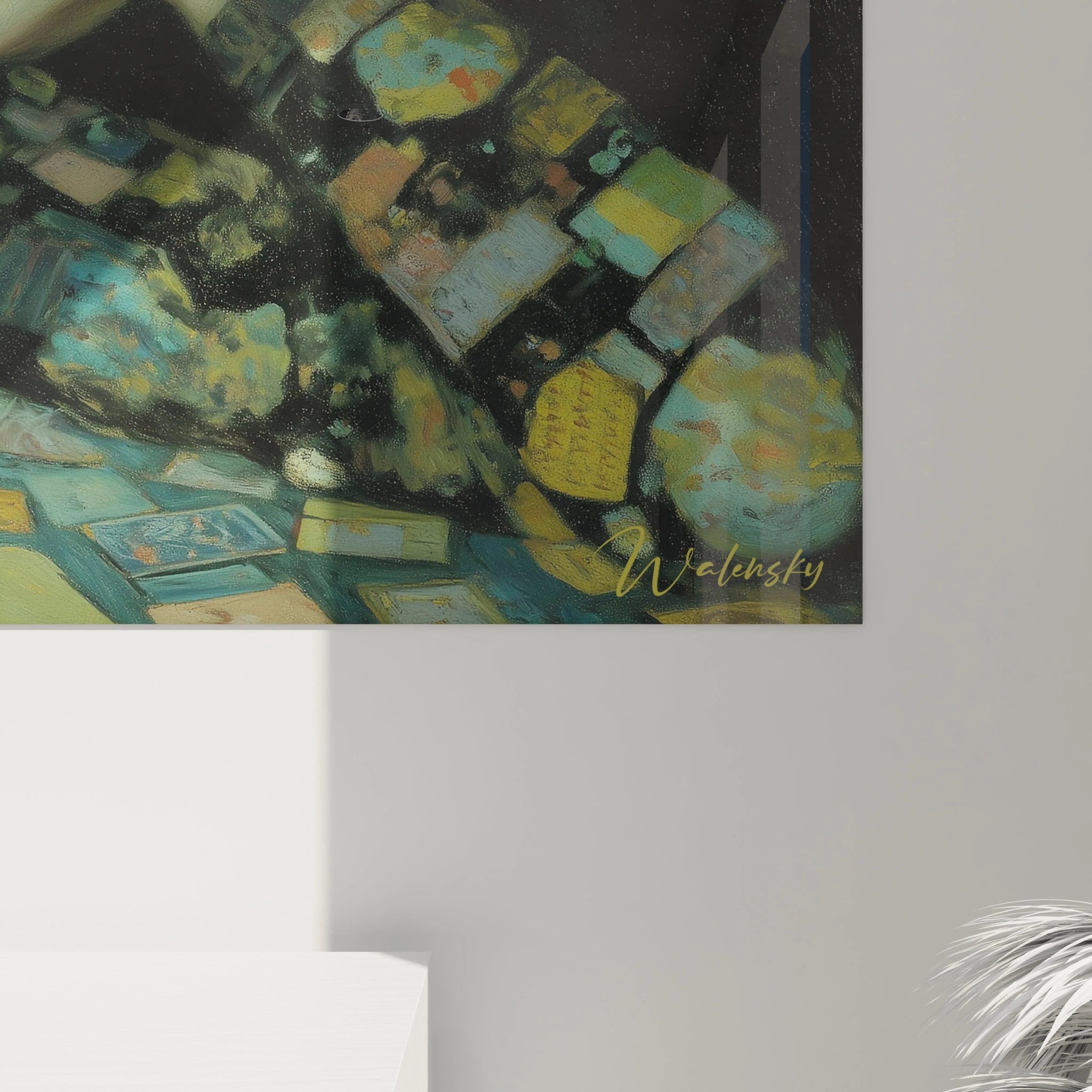 Détail de tableau mural Walensky tableau femme symboliste abstrait en tons verts et jaunes