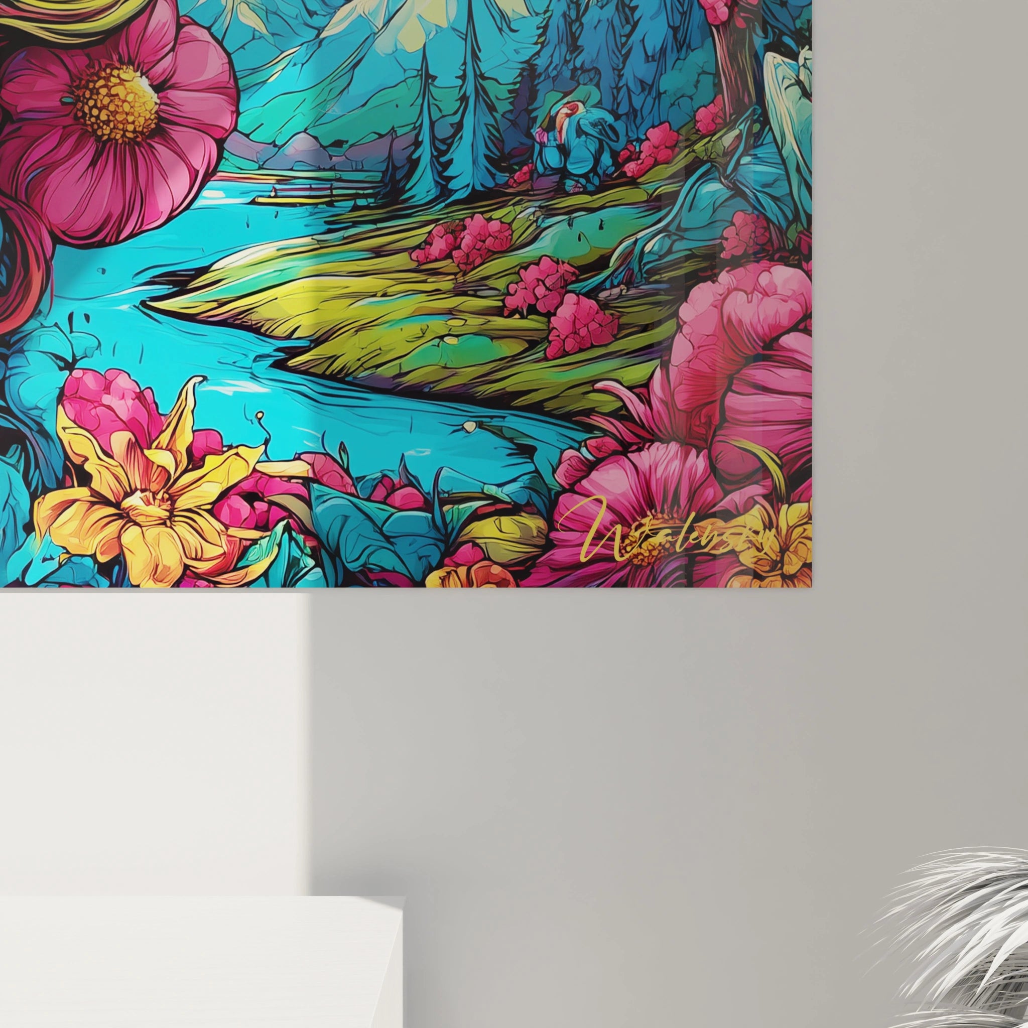 Woman with psychedelic glasses painting - Surreal floral vision - Vibrant color edition - Walensky