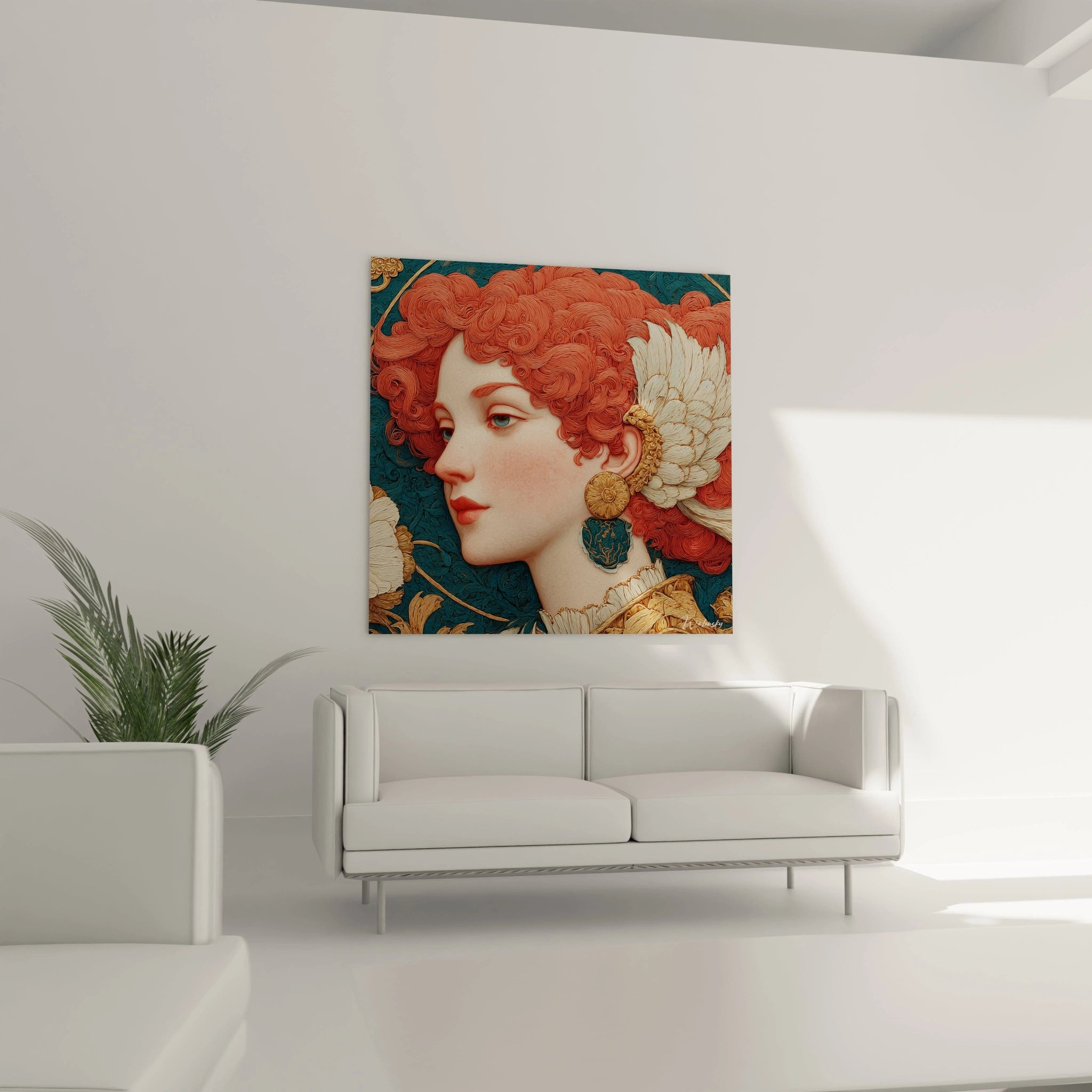 tableau art nouveau femme Walensky portrait de femme rousse ornement floral pour décoration murale élégante