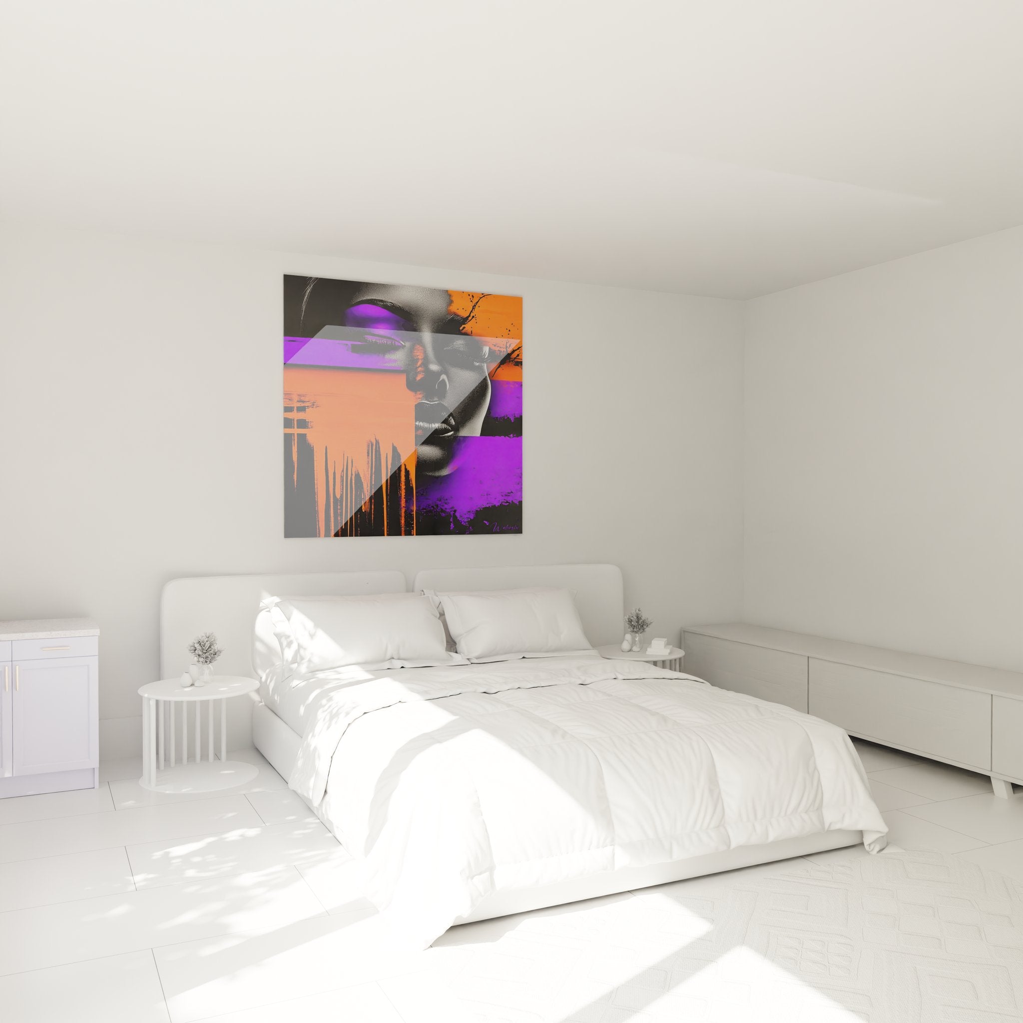 Tableau femme moderne dans chambre décoration murale design art contemporain coloré