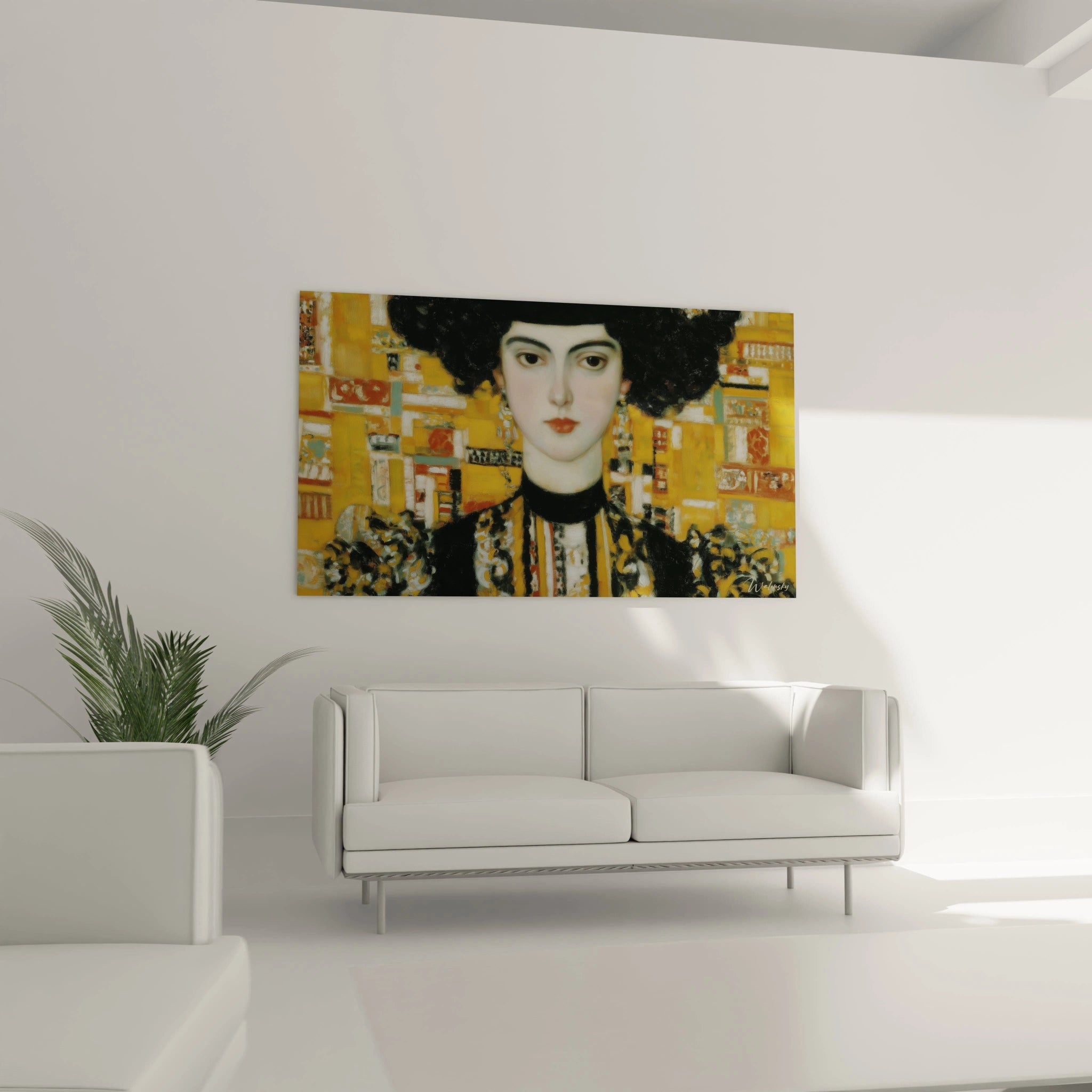 Tableau mural Walensky portrait femme au fond doré ornemental style symboliste tableau symboliste femme motifs sacrés pour salon