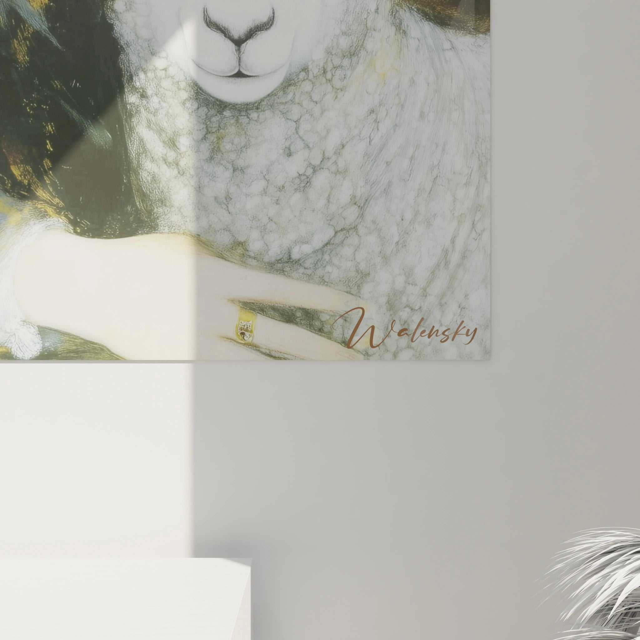 Tableau mural Walensky tableau femme préraphaélite montrant un visage animalier et une main élégante avec bague