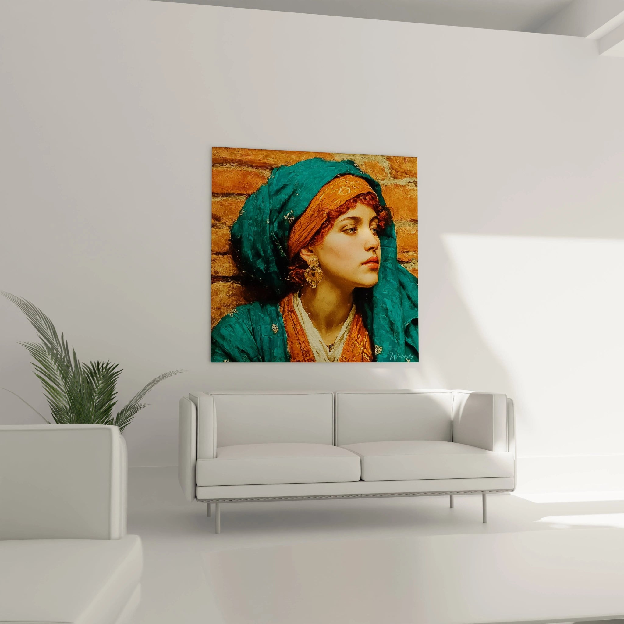 Tableau mural Walensky tableau femme orientale portrait d une femme en turban turquoise style classique pour salon