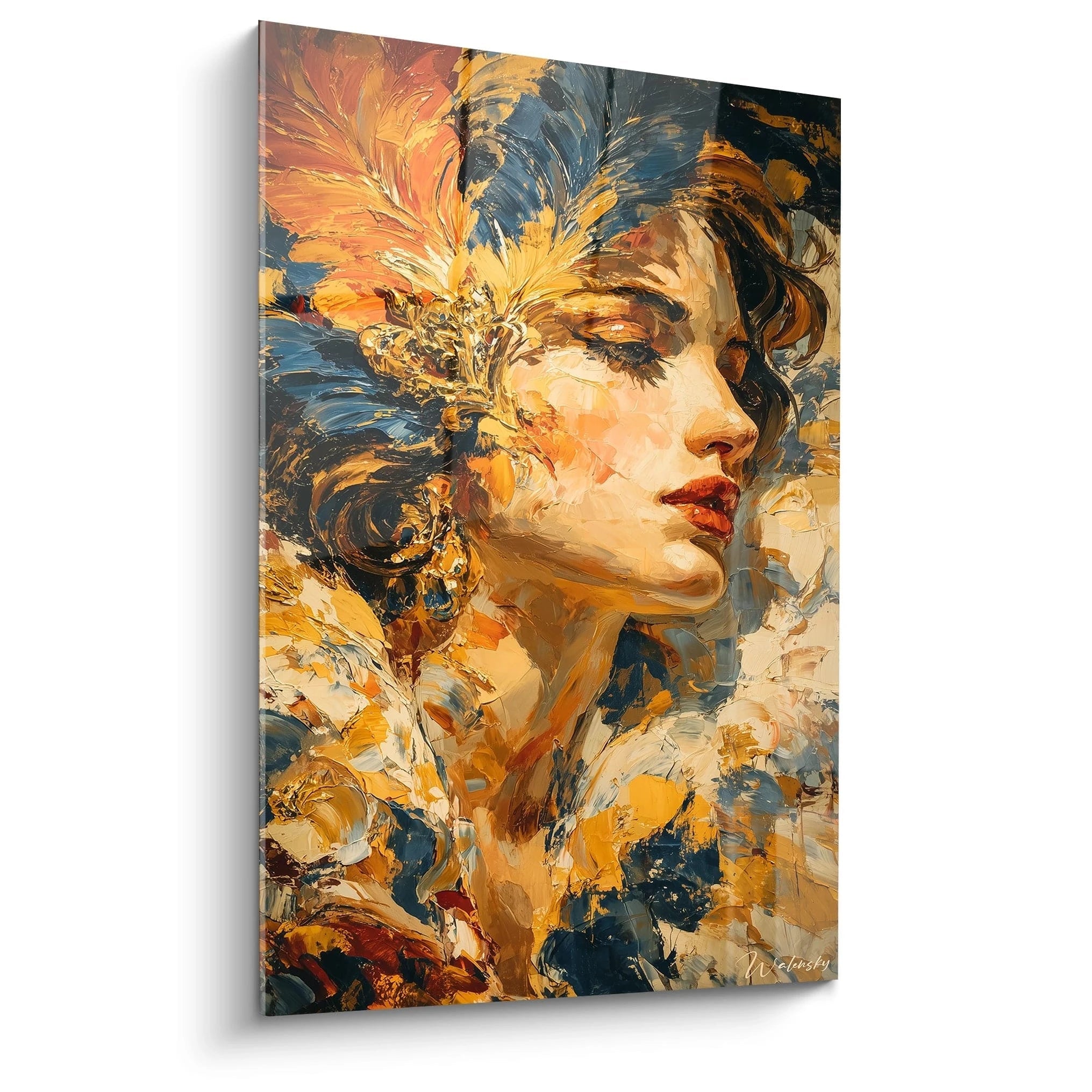 tableau femme doré baroque Walensky peinture moderne portrait féminin luxueux pour décoration murale salon