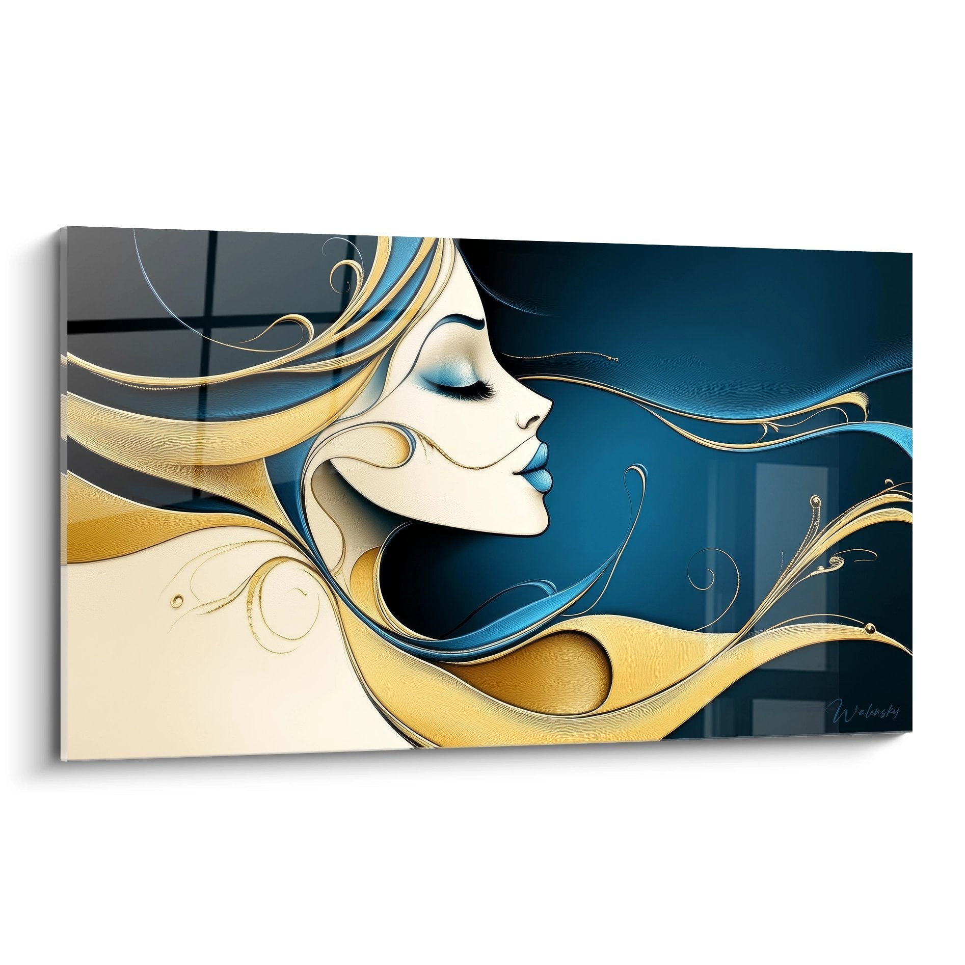 Tableau mural femme profil élégant aux courbes dorées style figuratif abstrait moderne