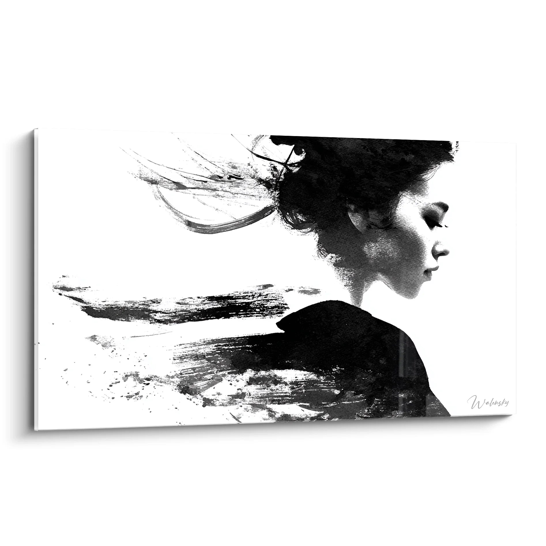 Tableau femme profil noir et blanc style abstrait moderne pour décoration murale contemporaine