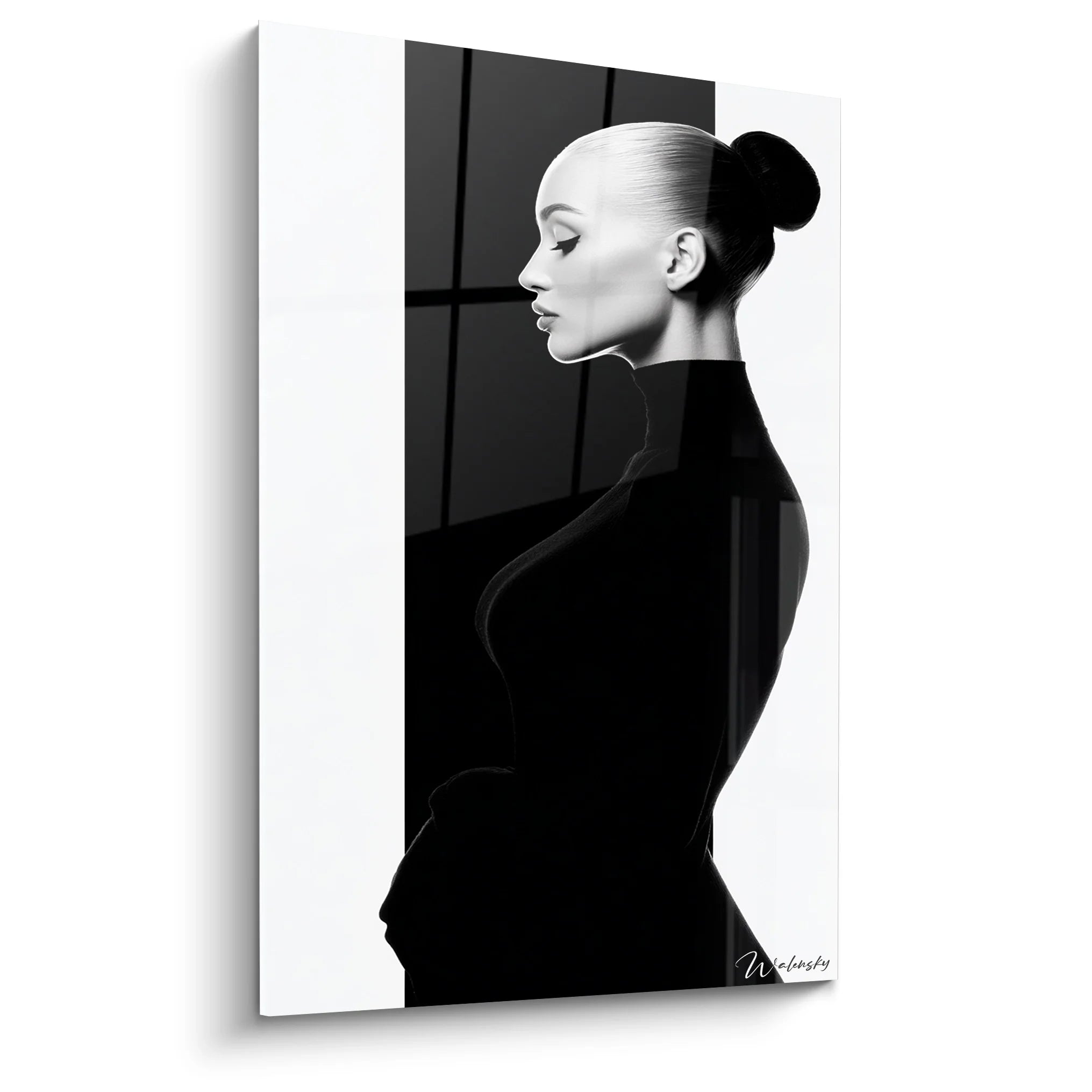 Black and white minimalist profile portrait woman wall art modern decor