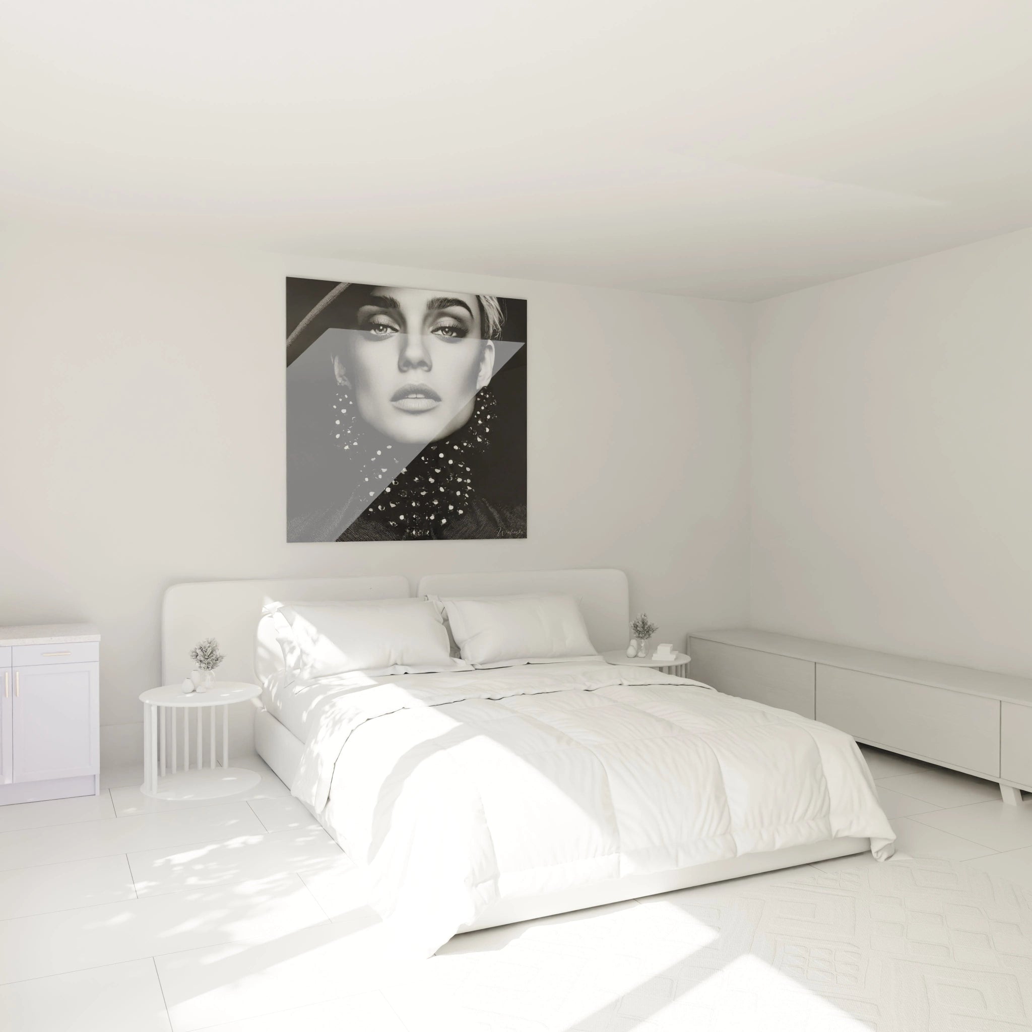 Tableau femme mode noir et blanc de Walensky, parfait pour décorer une chambre moderne.