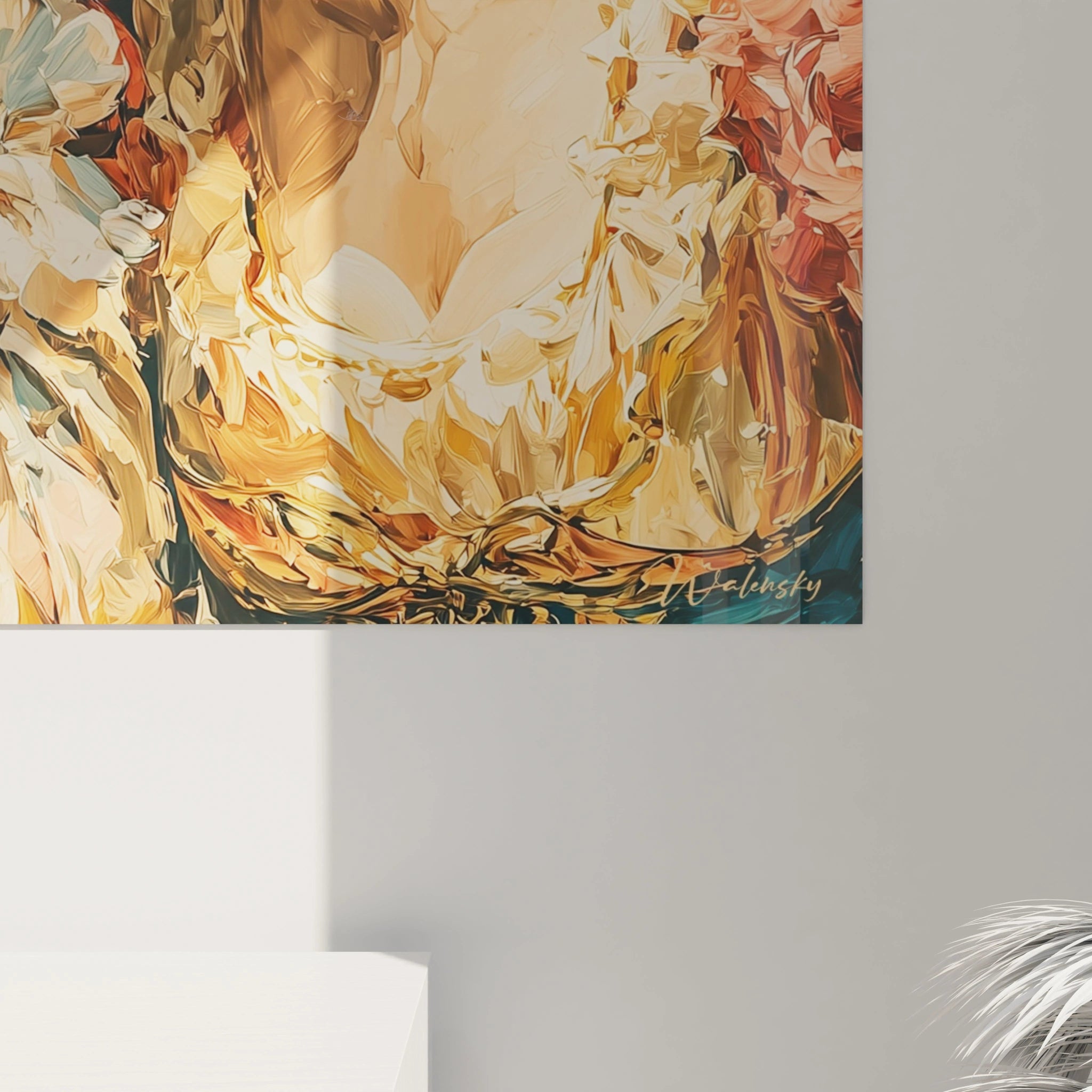 tableau femme renaissance Walensky tableau mural portrait dame en or et fleurs tons chauds pour decoration salon