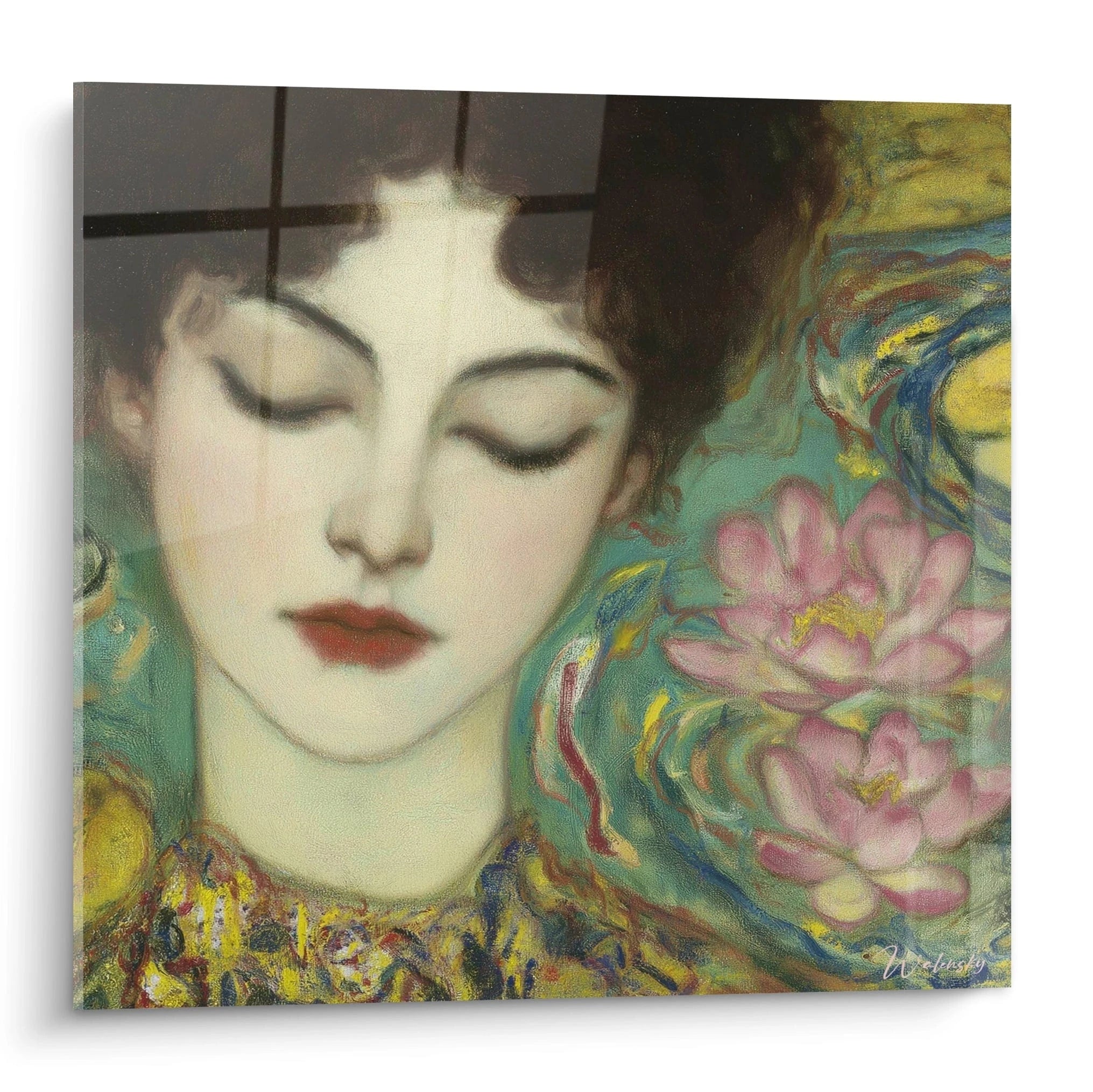 Tableau mural Walensky tableau symboliste femme renaissance visage aux yeux fermés entouré de nénuphars