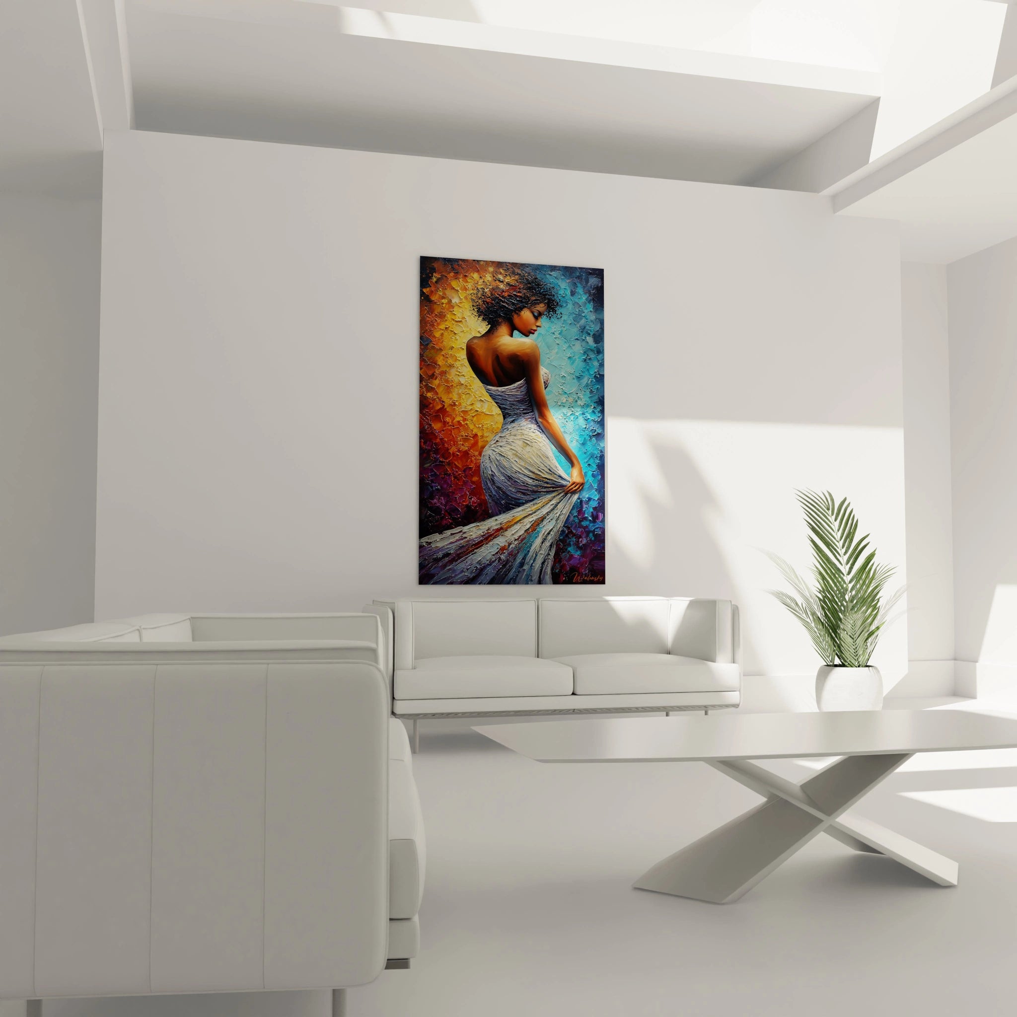 Tableau femme moderne de Walensky, décoration murale vibrante avec une silhouette élégante