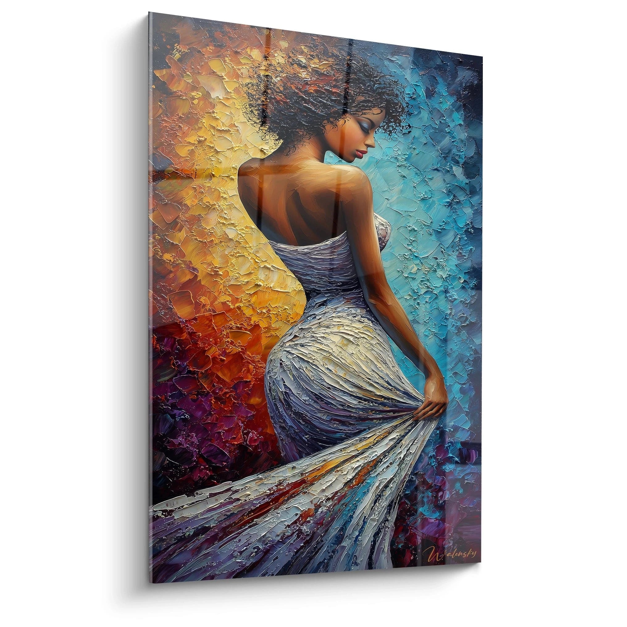 Tableau mural femme moderne avec une belle peinture colorée et des textures uniques