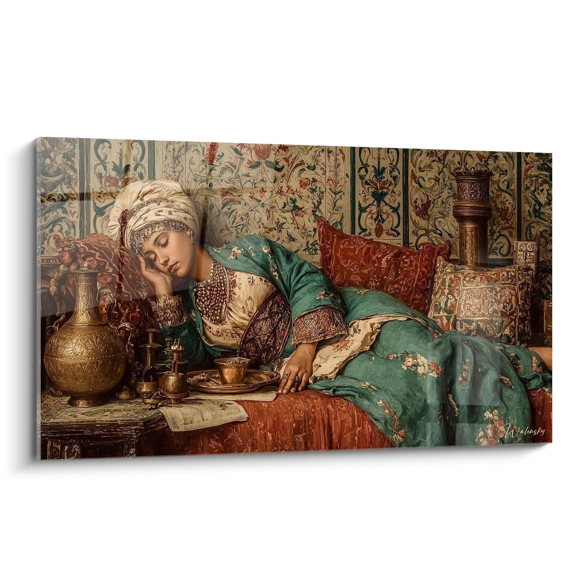 Tableau mural Walensky tableau femme orientalisme femme endormie en costume oriental tapis vases et textiles riches