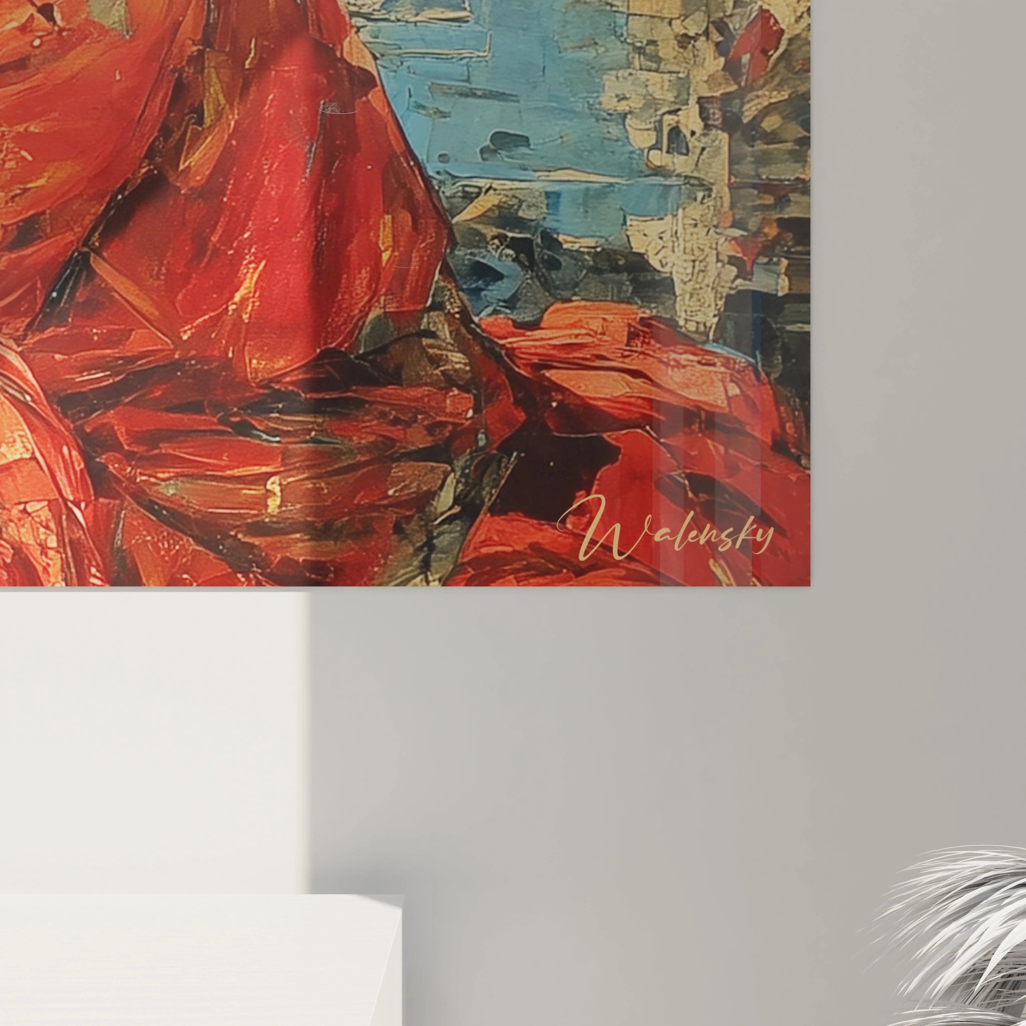 Walensky tableau mural détail robe rouge et texture picturale tableau femme renaissance italienne