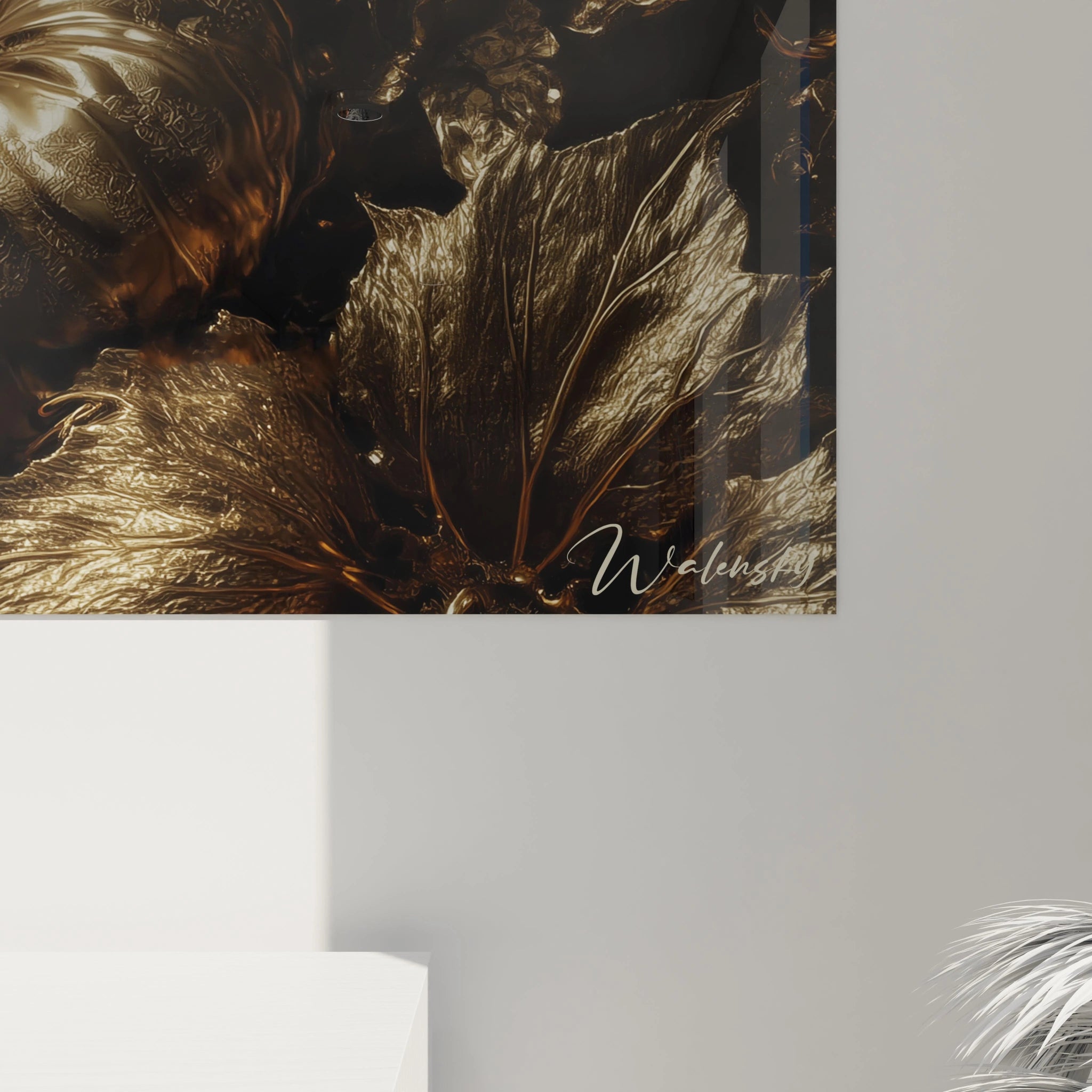 tableau mural femme halloween Walensky feuilles dorees et citrouille sombre decor baroque elegant pour salon