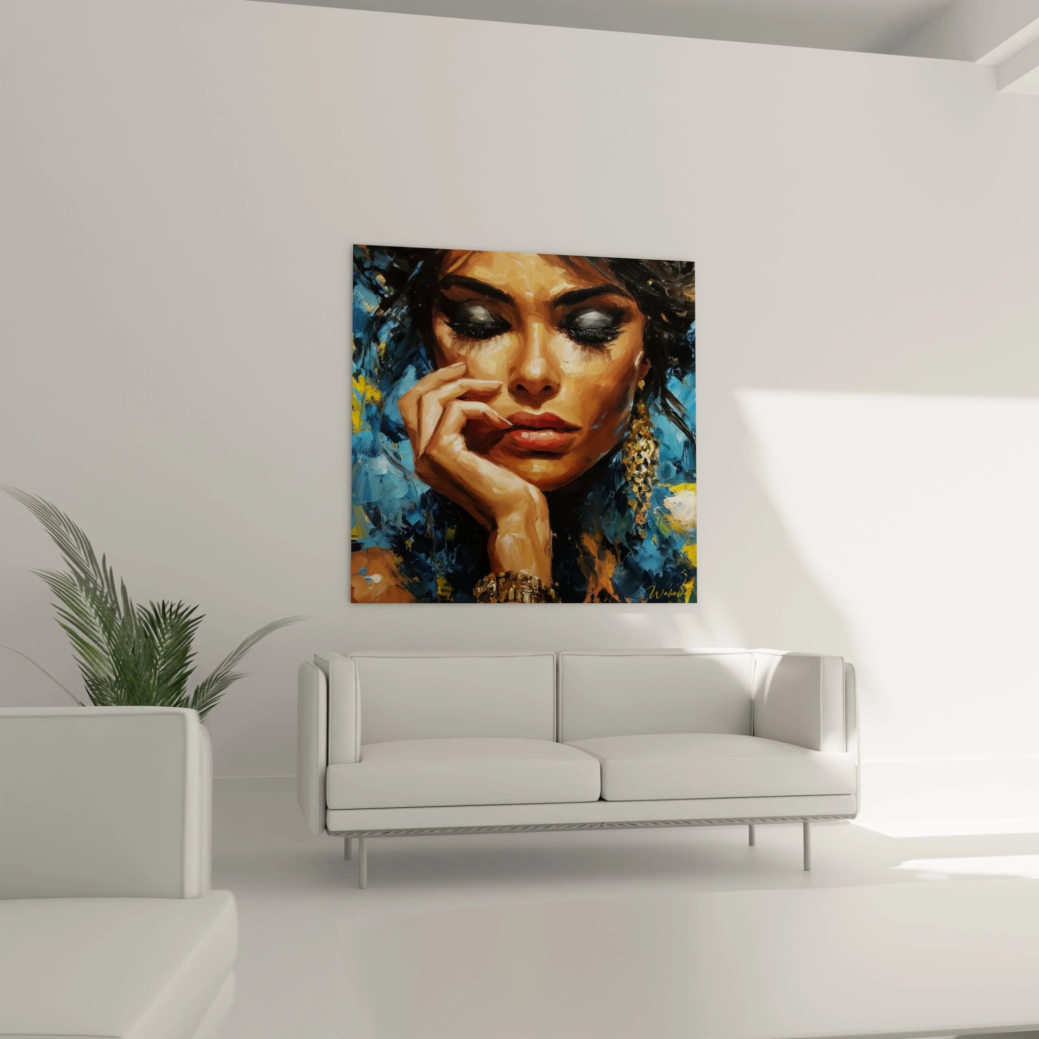 Tableau femme moderne de Walensky, peinture vibrante d'une femme avec des détails expressifs