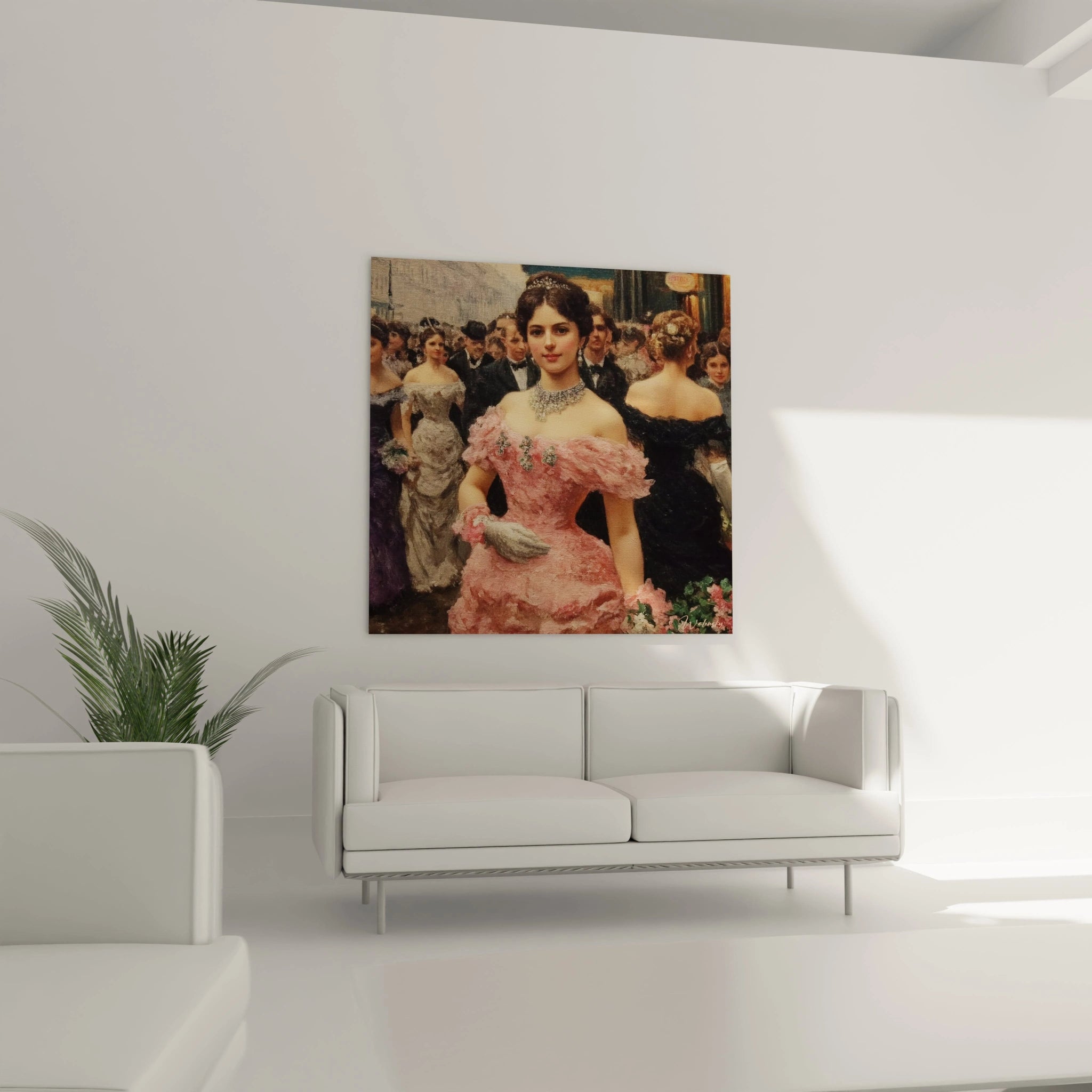 Walensky tableau femme élégante en robe rose au bal peinture murale vintage pour décoration salon