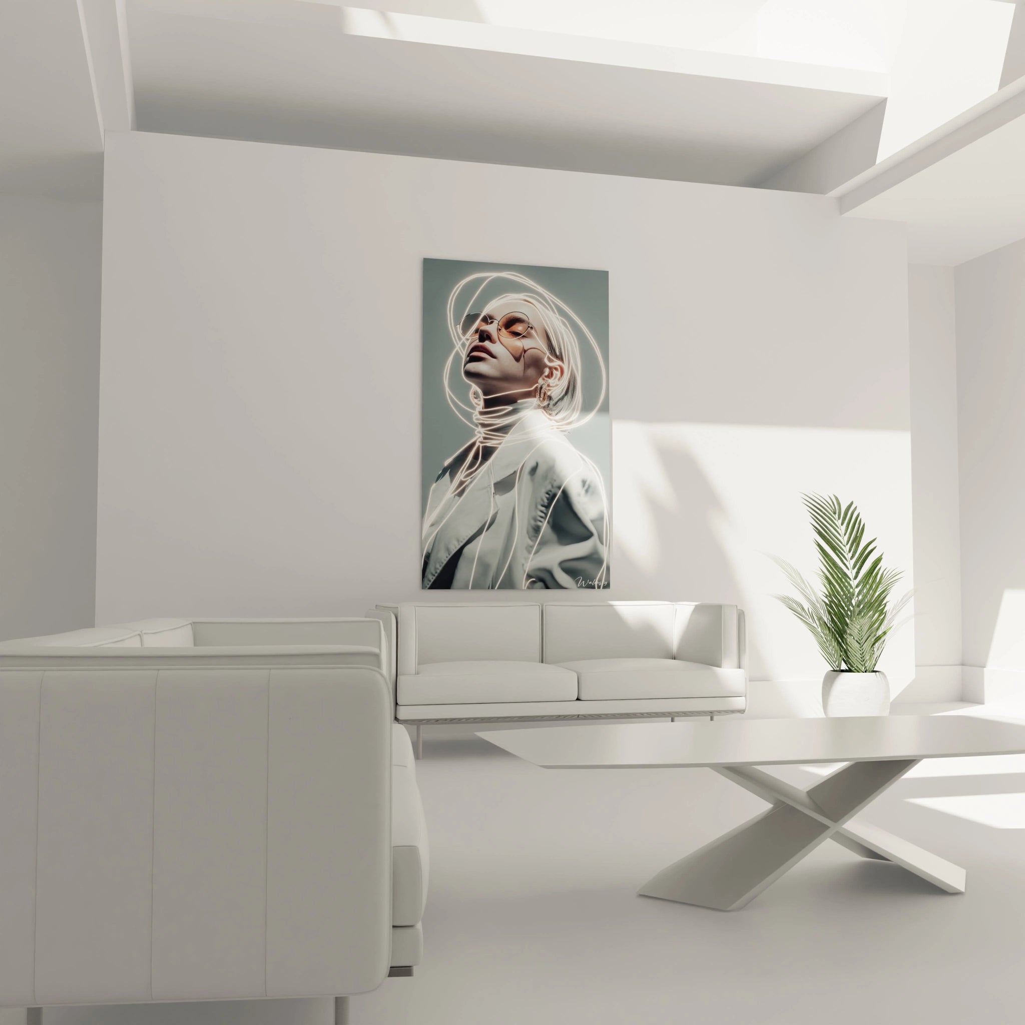 Tableau femme stylée de Walensky, affiché élégamment dans un salon moderne et lumineux