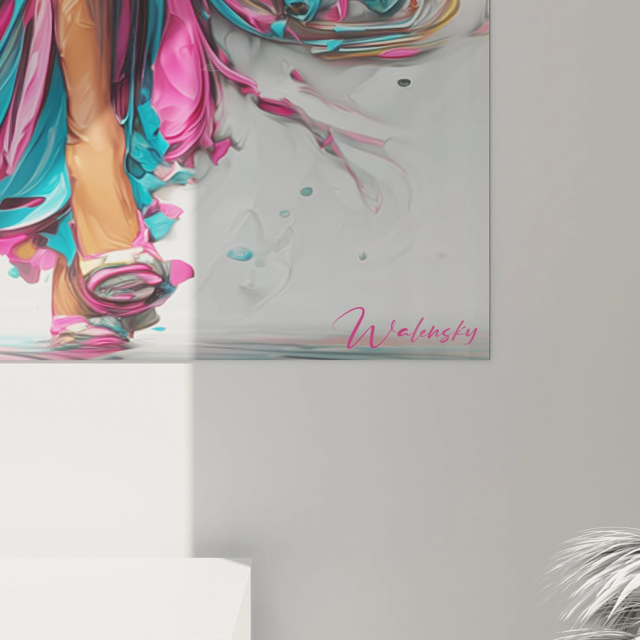 Tableau femme moderne Walensky avec couleurs vives représentant une femme en mouvement artistique