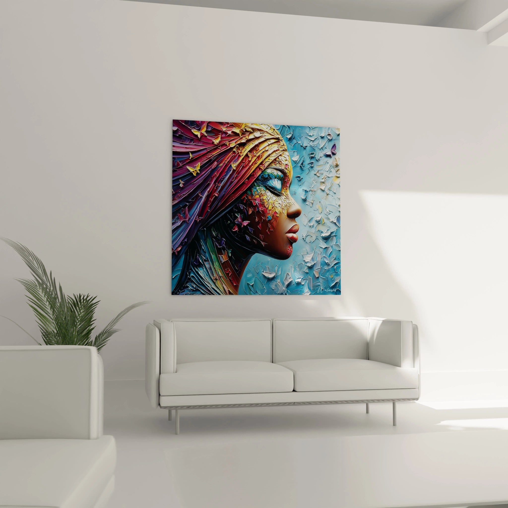 Tableau femme africaine contemporain de Walensky avec des couleurs vibrantes et un design artistique