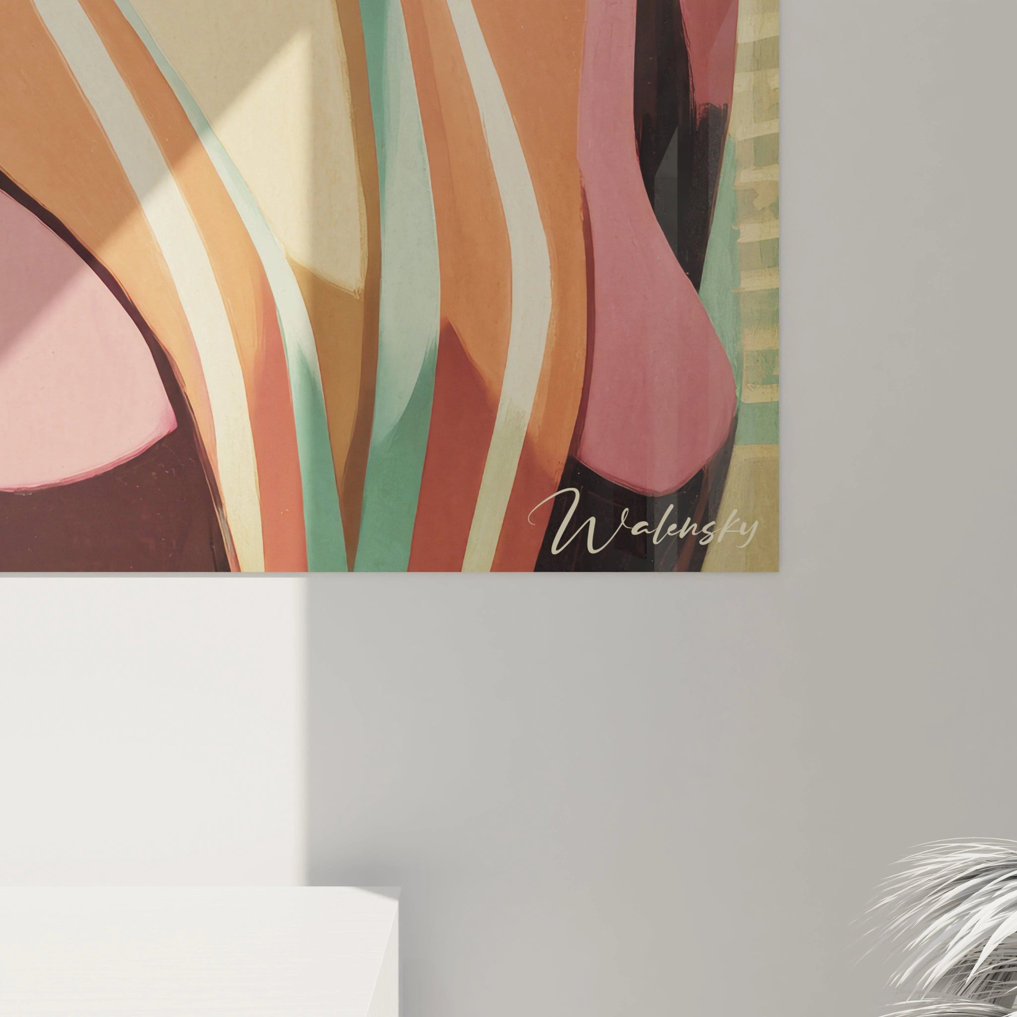 Tableau mural femme vintage avec des formes colorées et abstraites signé Walensky