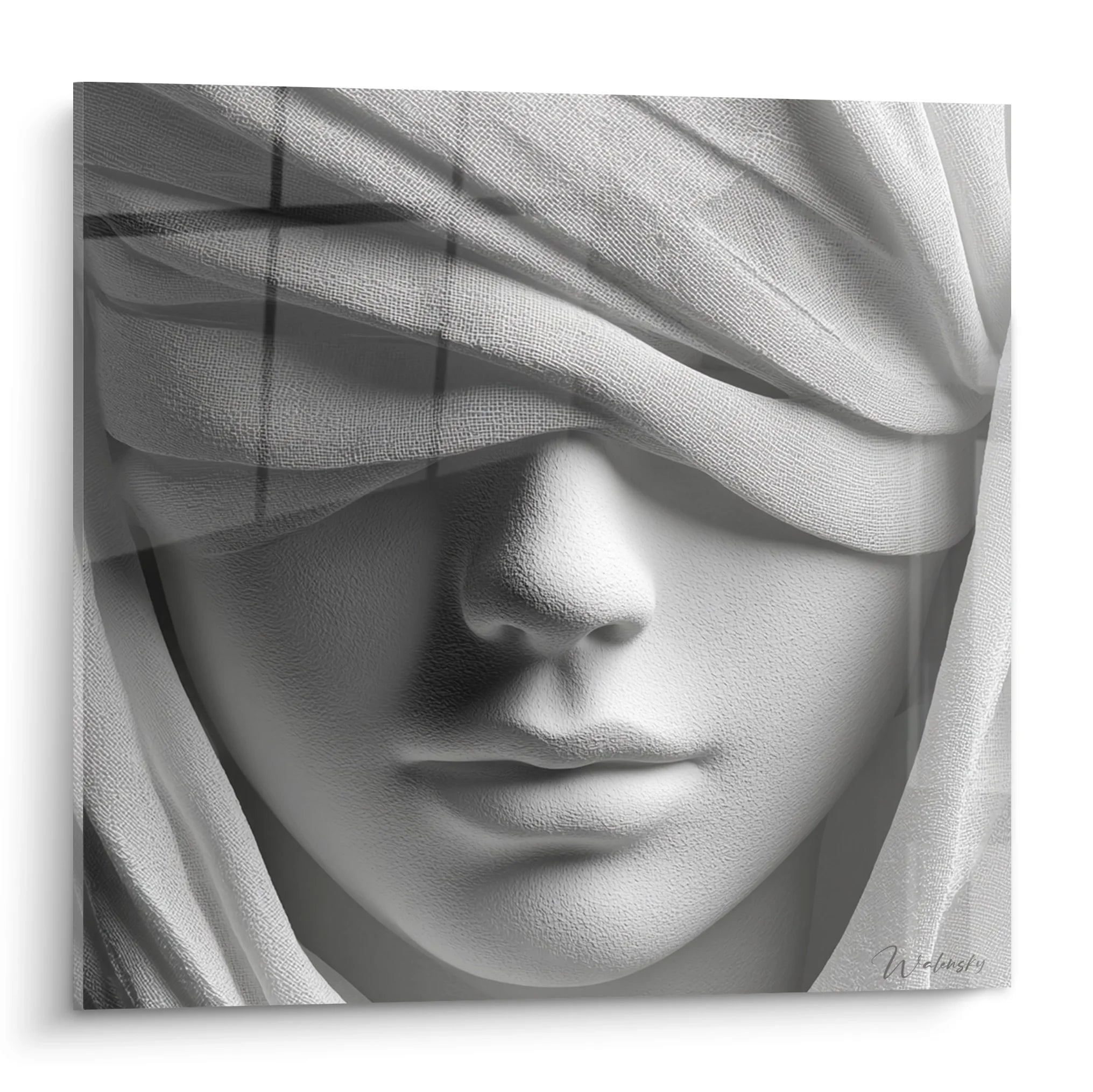 Tableau noir et blanc femme voilée mystérieuse art mural décoratif