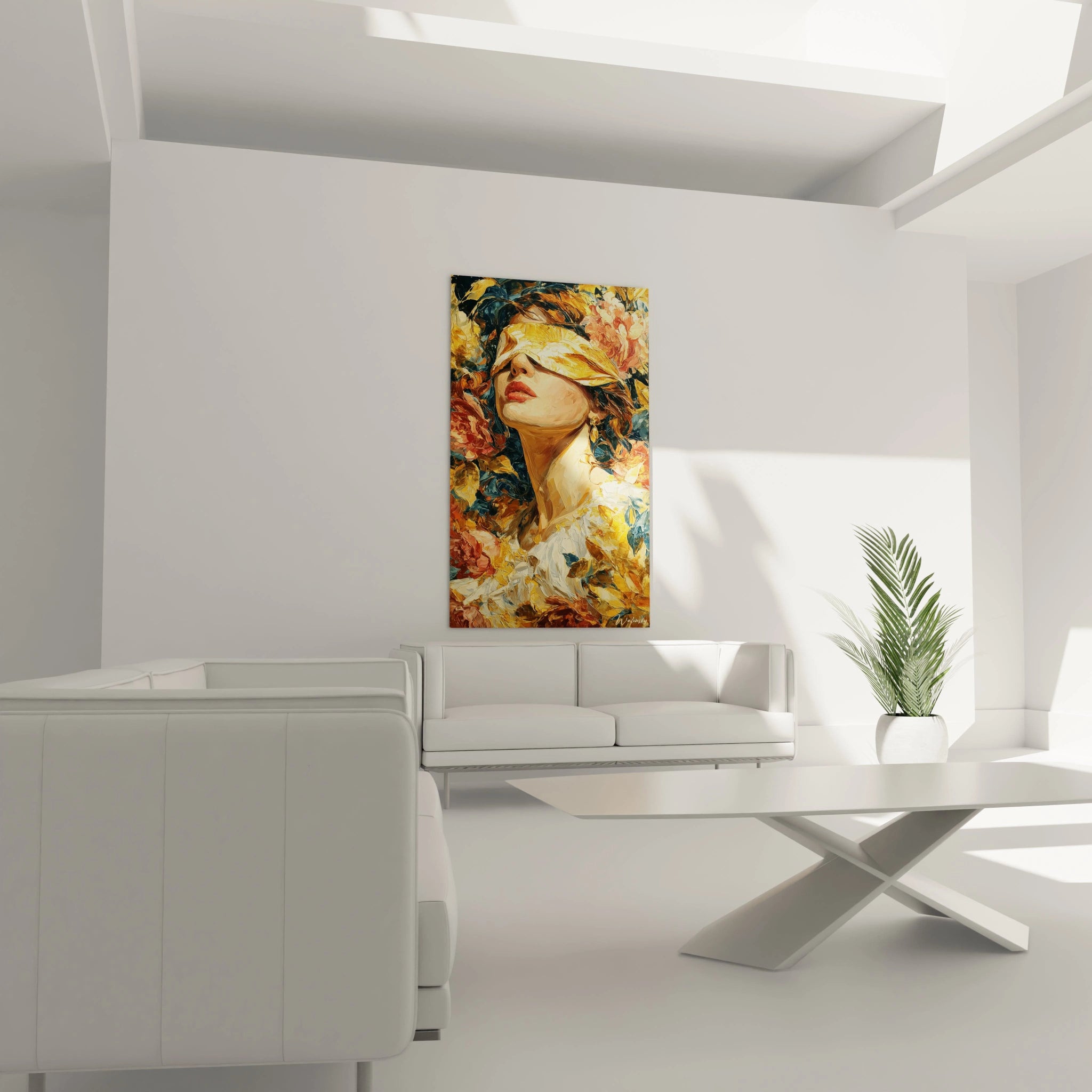 Walensky tableau femme yeux clos mural vertical coloré représentant une femme entourée de fleurs pour salon