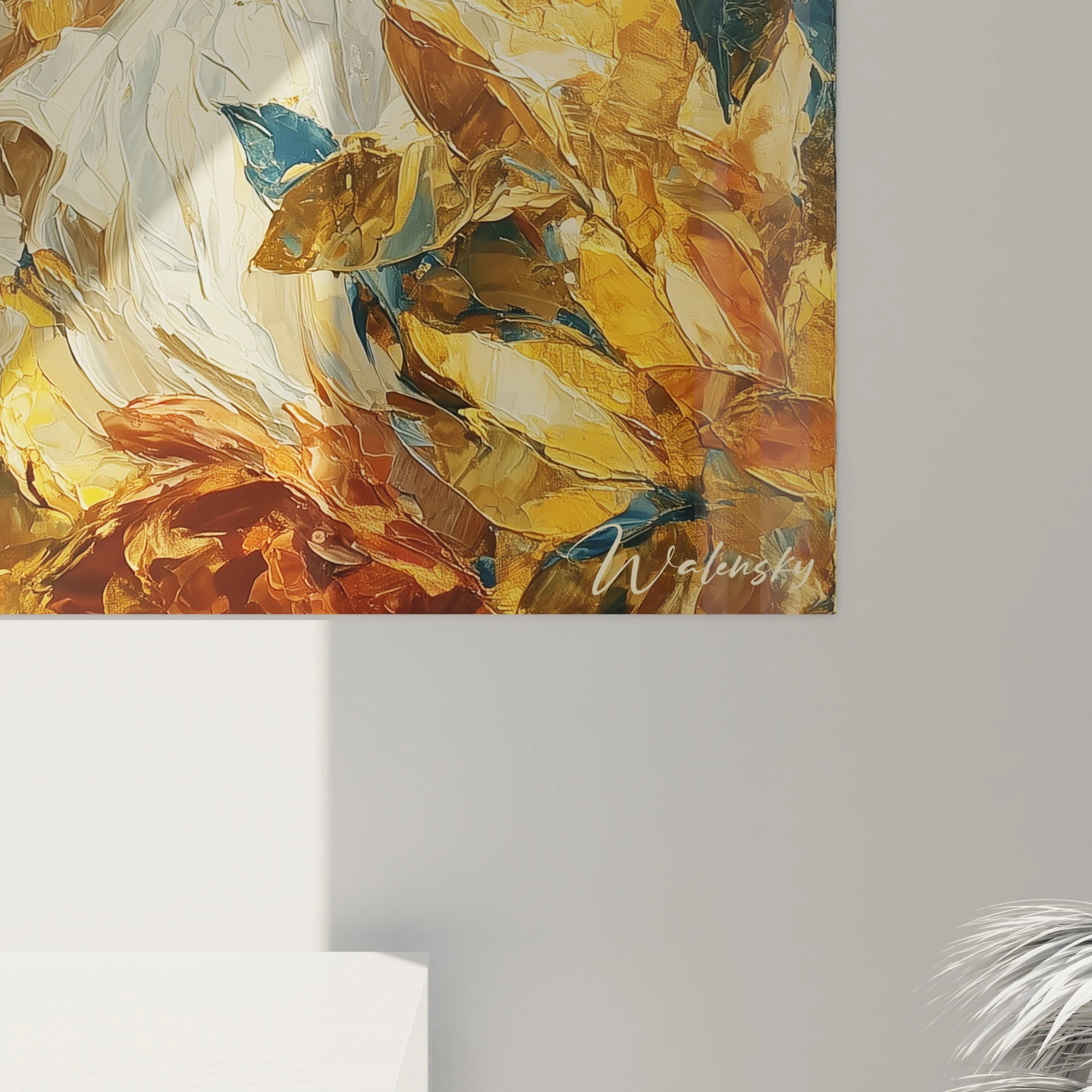 Tableau mural Walensky tableau femme yeux clos abstrait en tons jaunes et ocres avec texture empâtée et signature