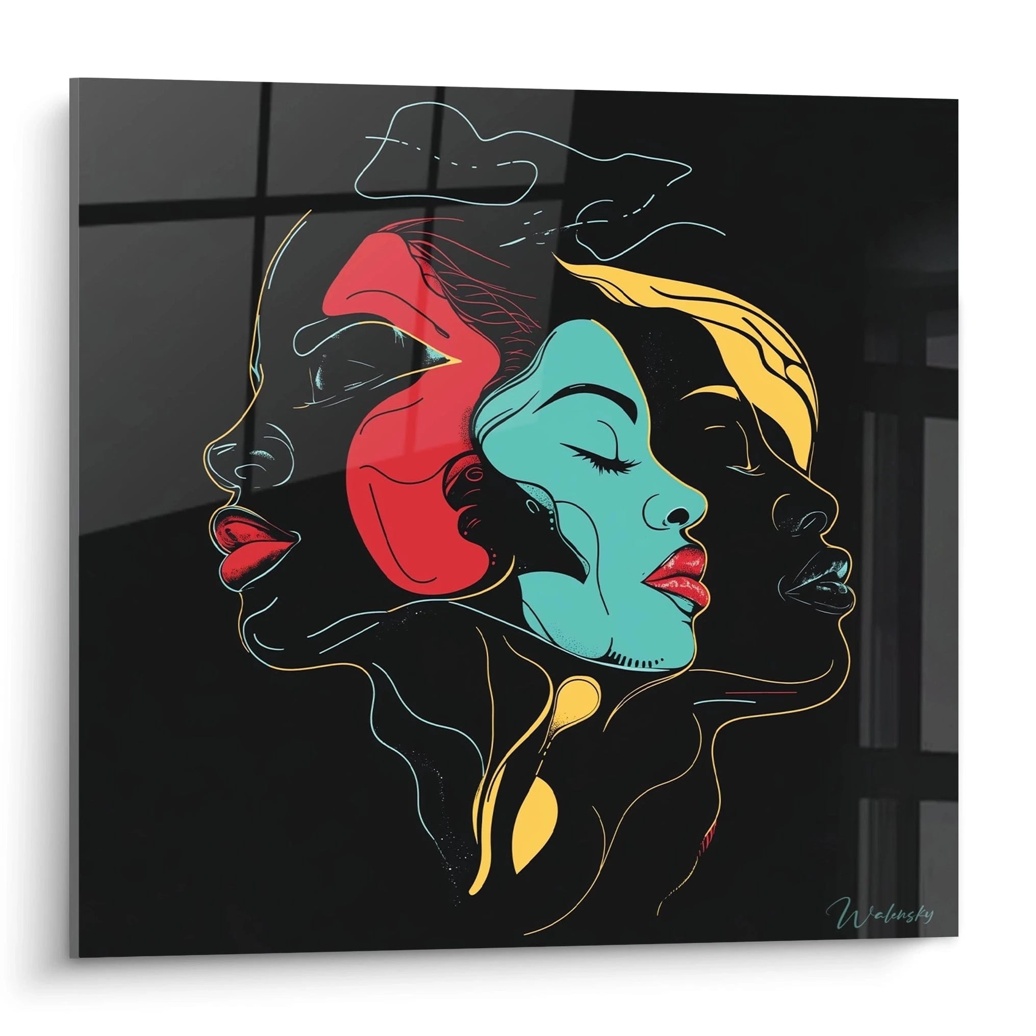 Tableau africain mural Walensky avec portrait artistique de visage féminin coloré sur fond noir