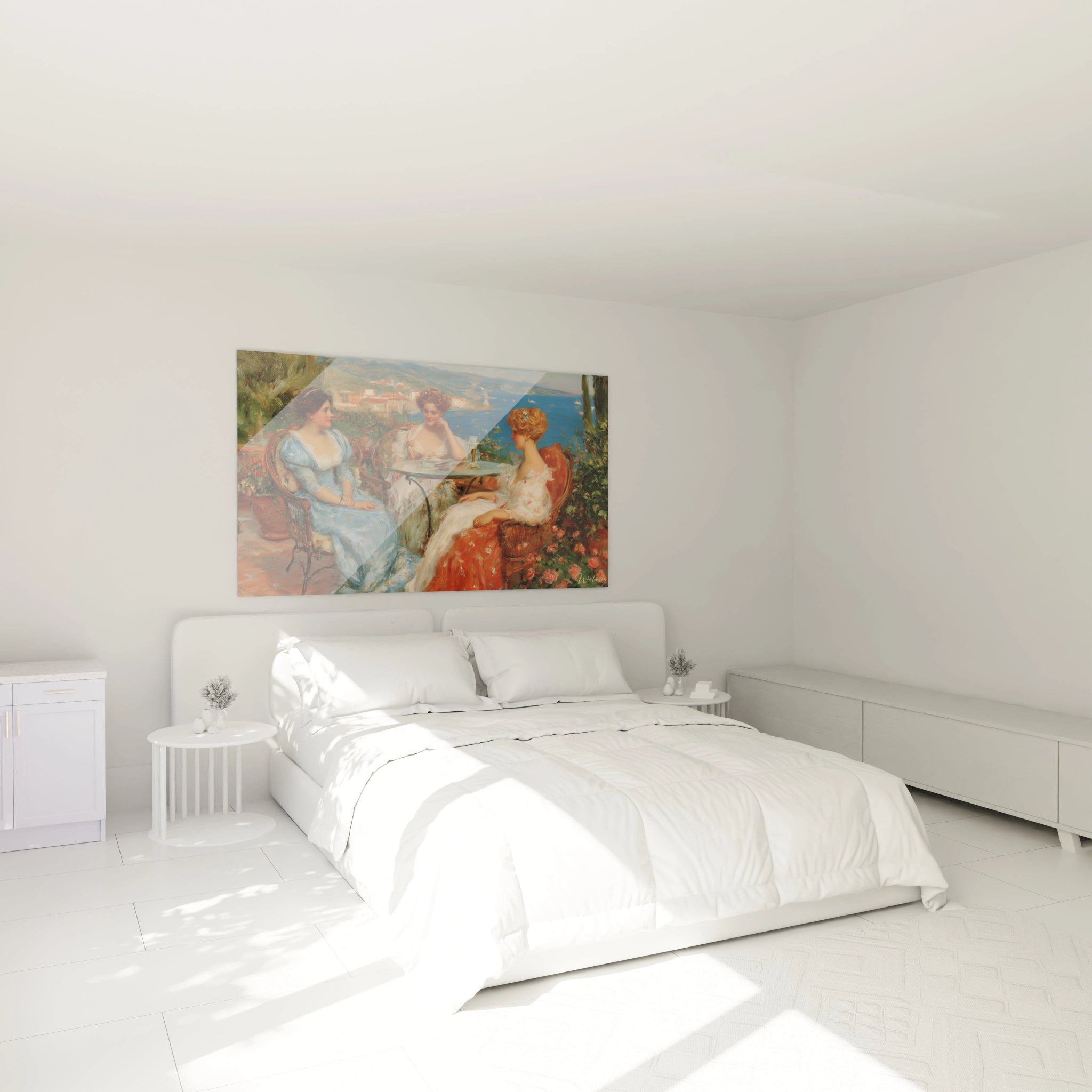 Tableau mural Walensky représentant trois femmes en style néoclassique au dessus du lit blanc tableau femmes classicisme