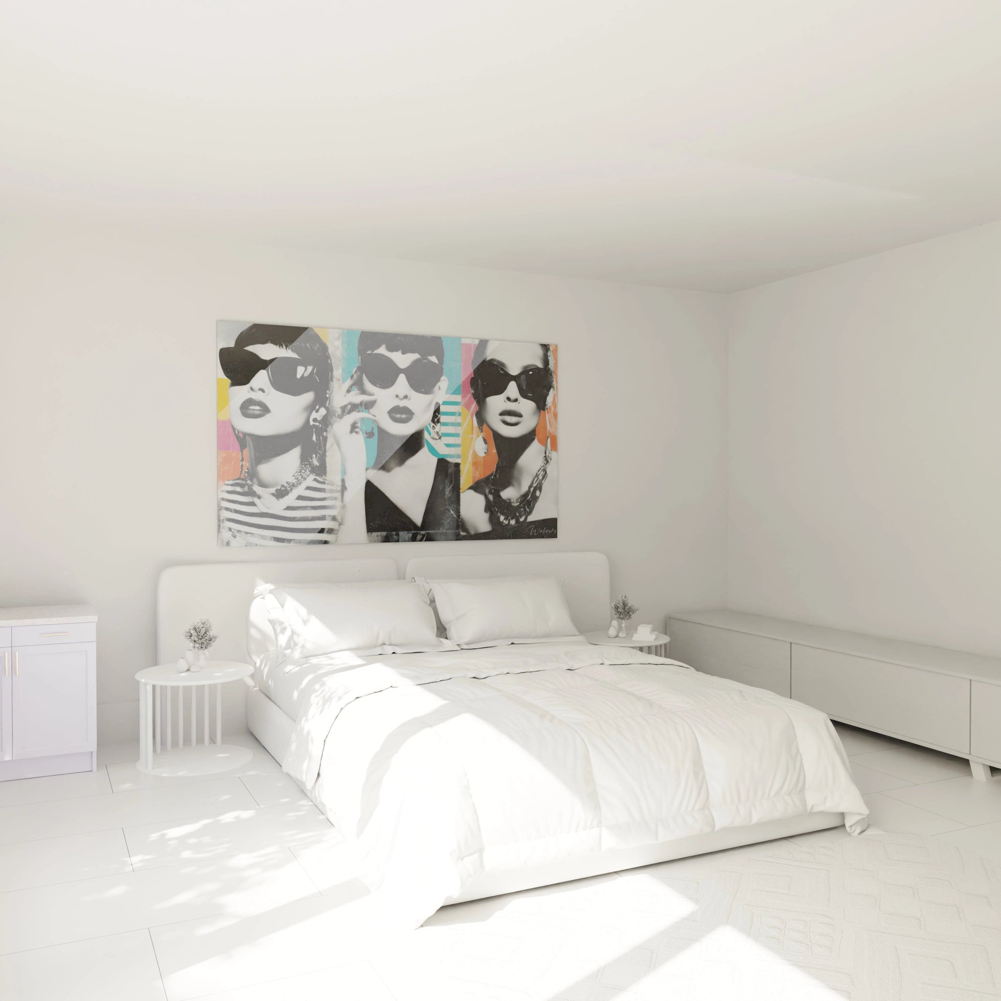 Tableau femmes glamour de Walensky avec des illustrations colorées de femmes stylées sur fond blanc