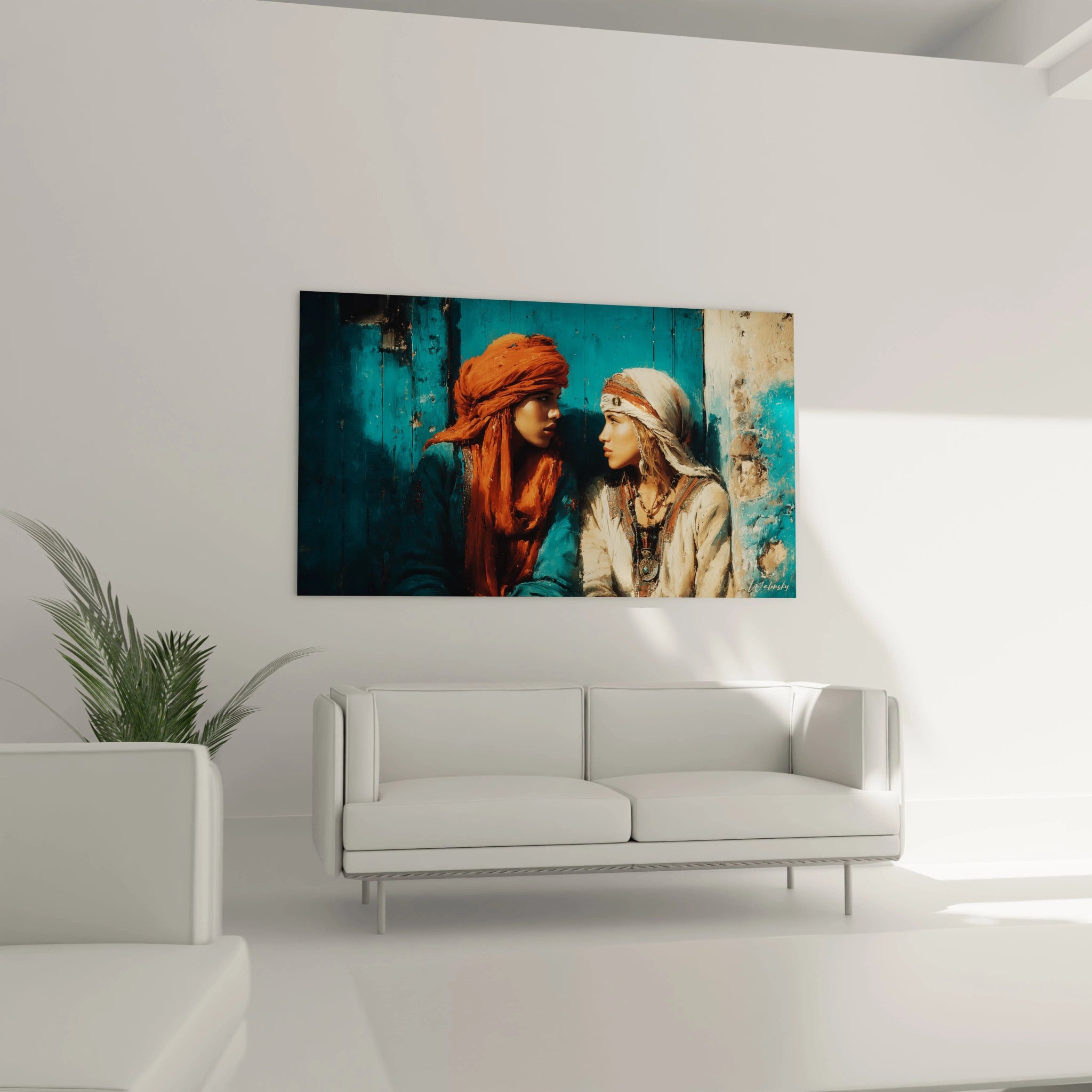 Tableau mural Walensky tableau orientalisme femme représentant deux femmes en tenues orientales colorées dans un salon