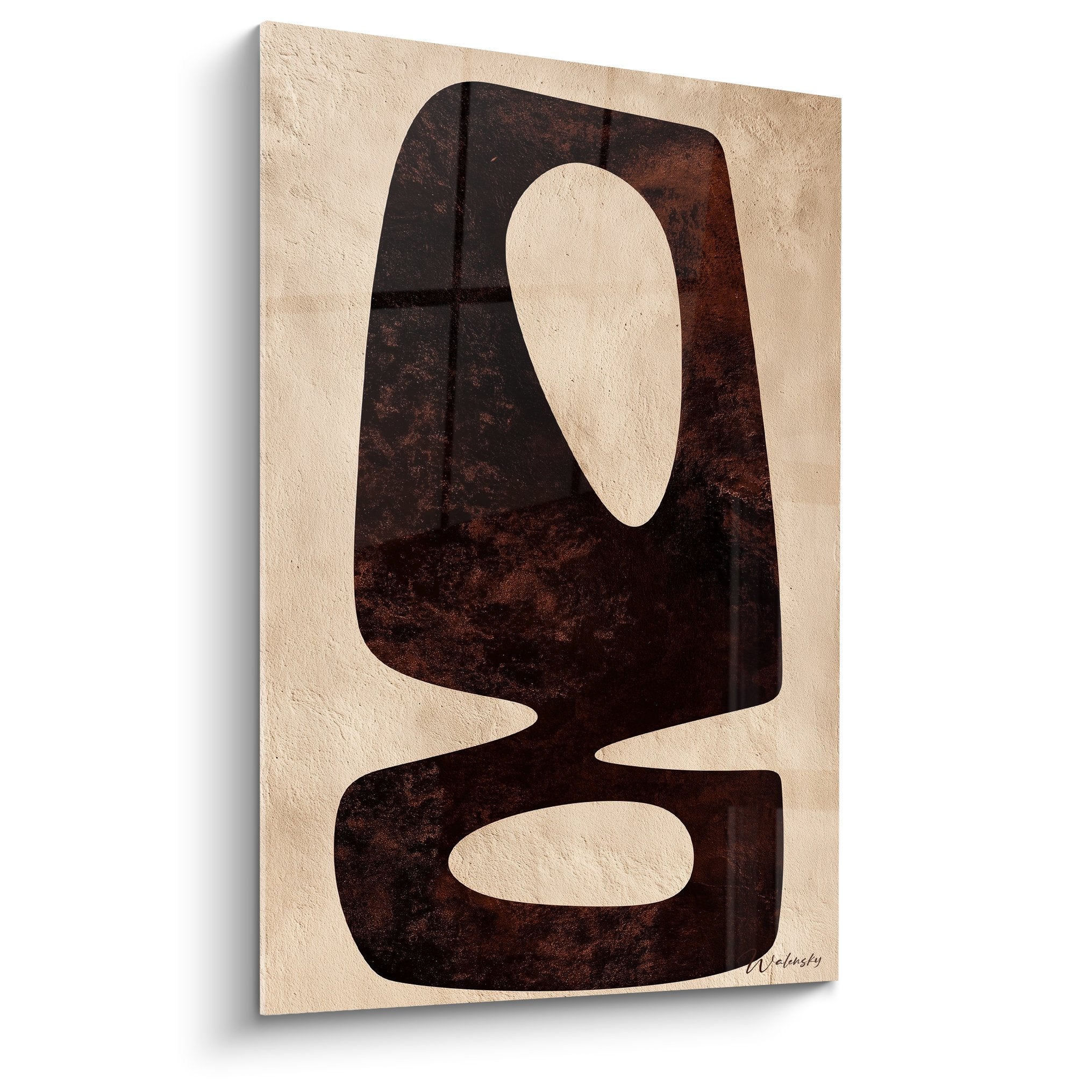 Tableau abstrait formes organiques bordeaux beige texture rugueuse art moderne feng shui centre terre