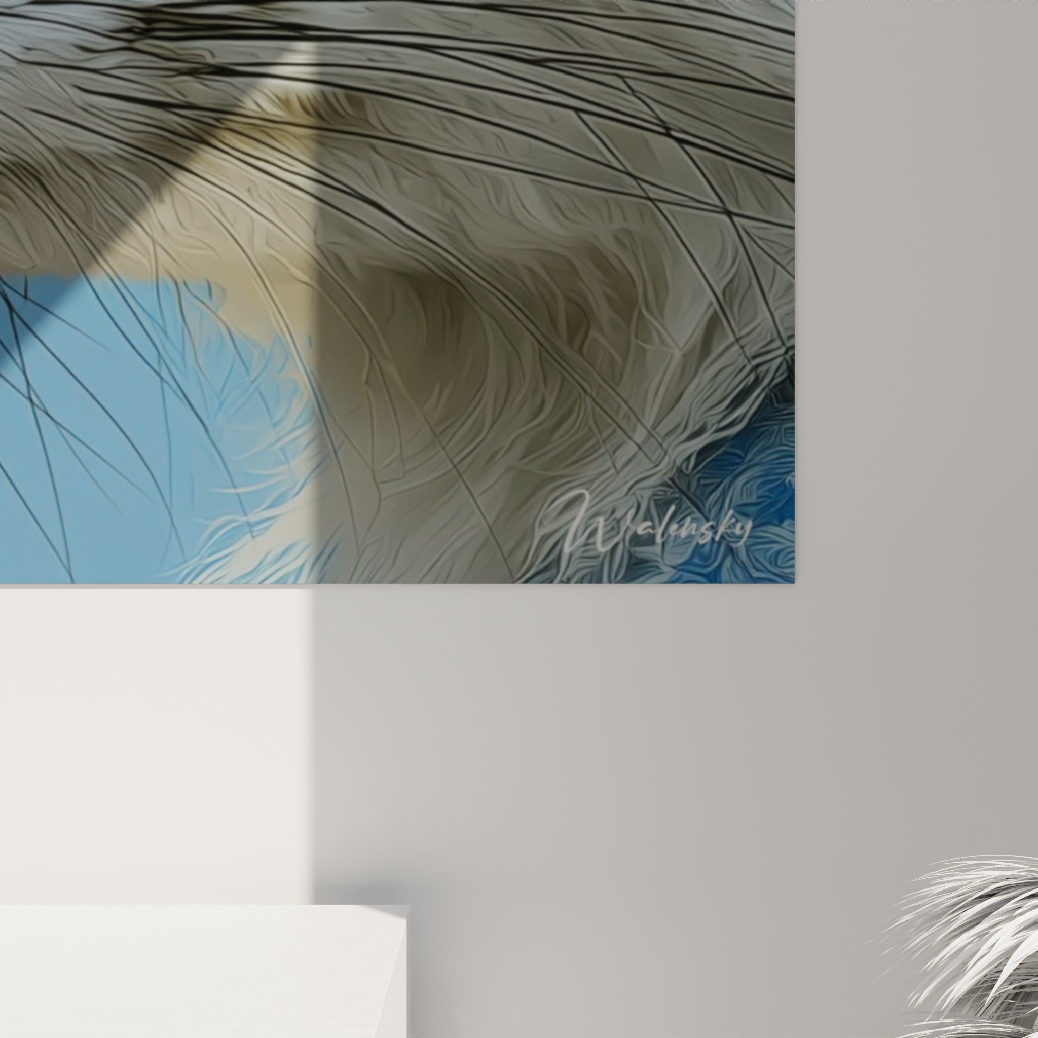 Détail des mèches filiformes bleu pastel et orangé du pelage de fennec, grain fin et contrastes marqués
